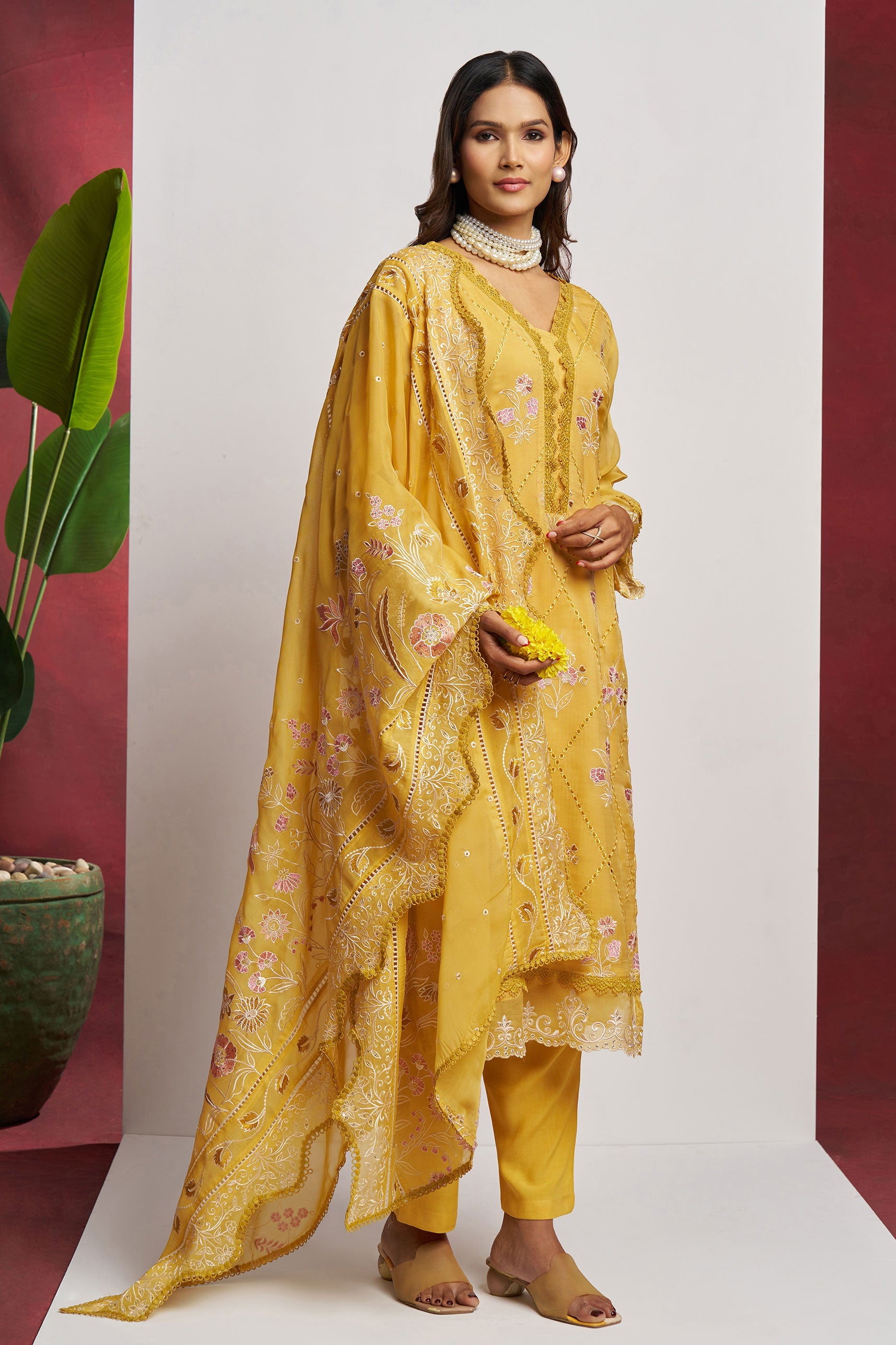 Yellow Unstitched Embroidered Organza Salwar Suit-SS178_4_SareeButa.com