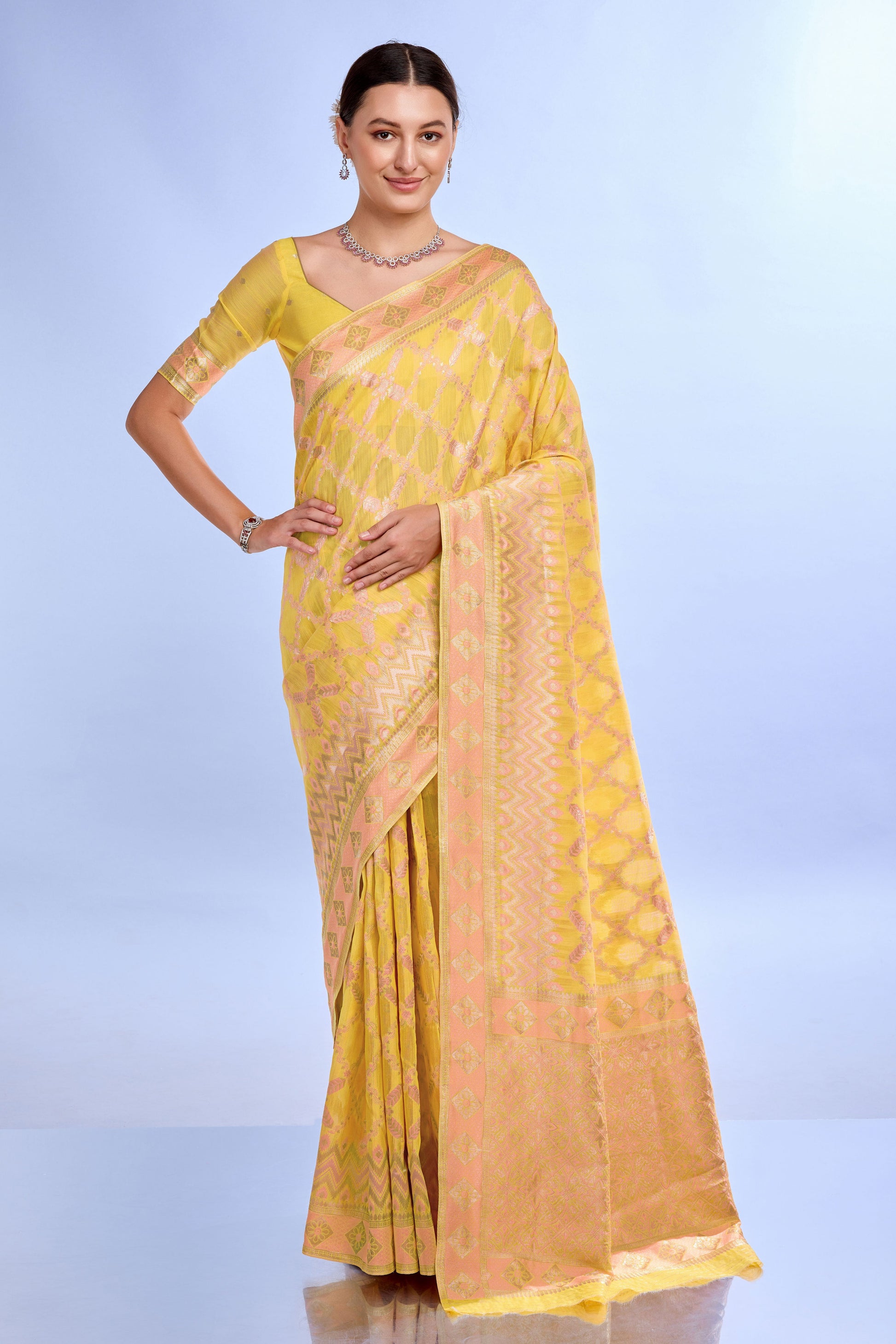 Yellow Woven Linen Saree-ZB132206_1