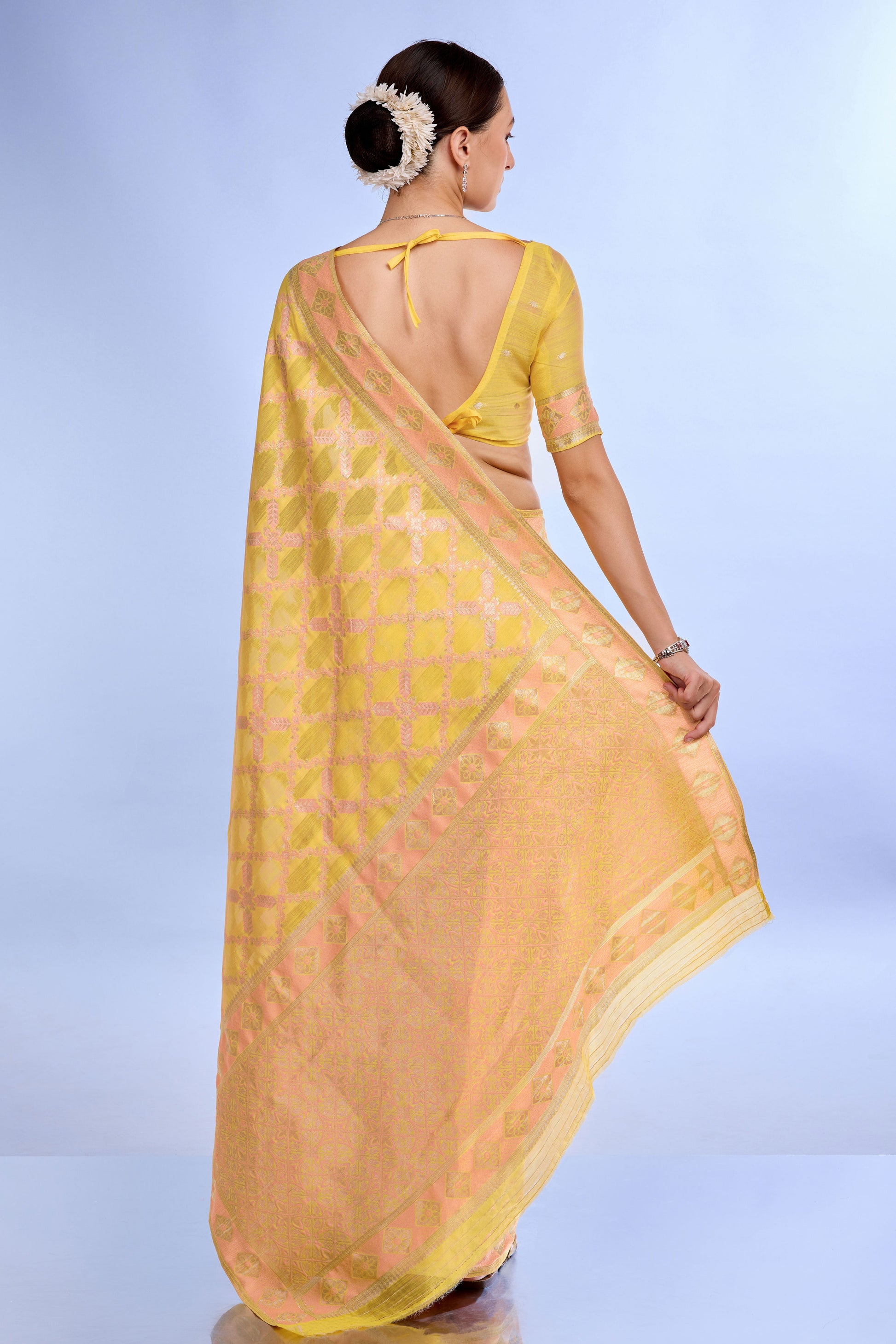 Yellow Woven Linen Saree-ZB132206_2