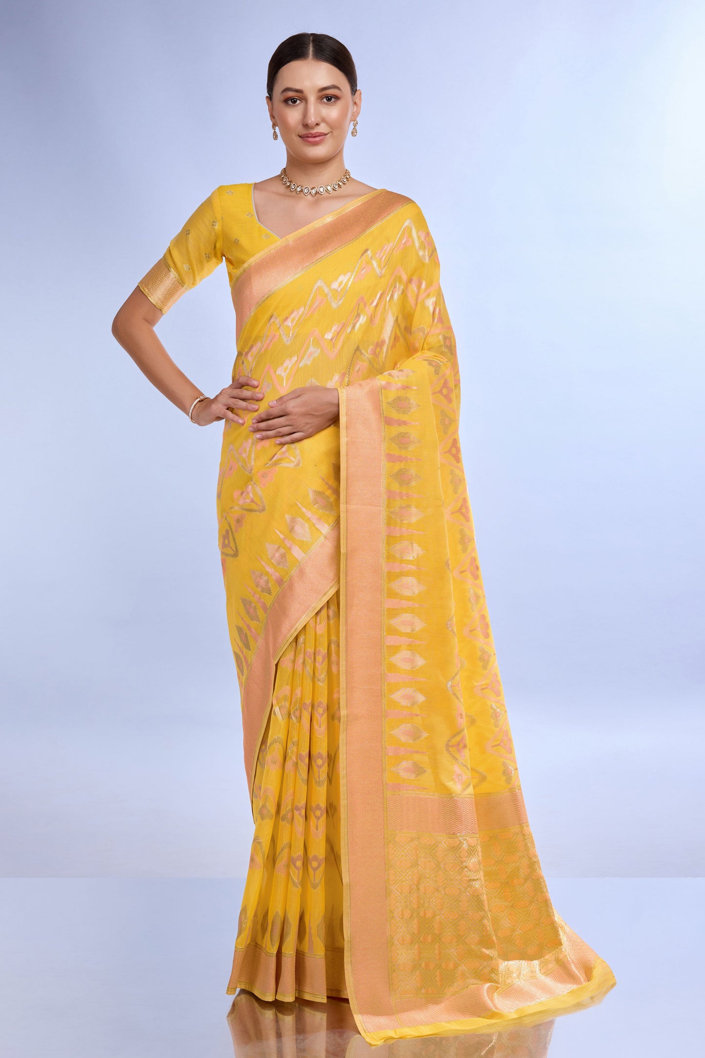 yellow-woven-linen-saree-zb132212_1_SareeButa.com