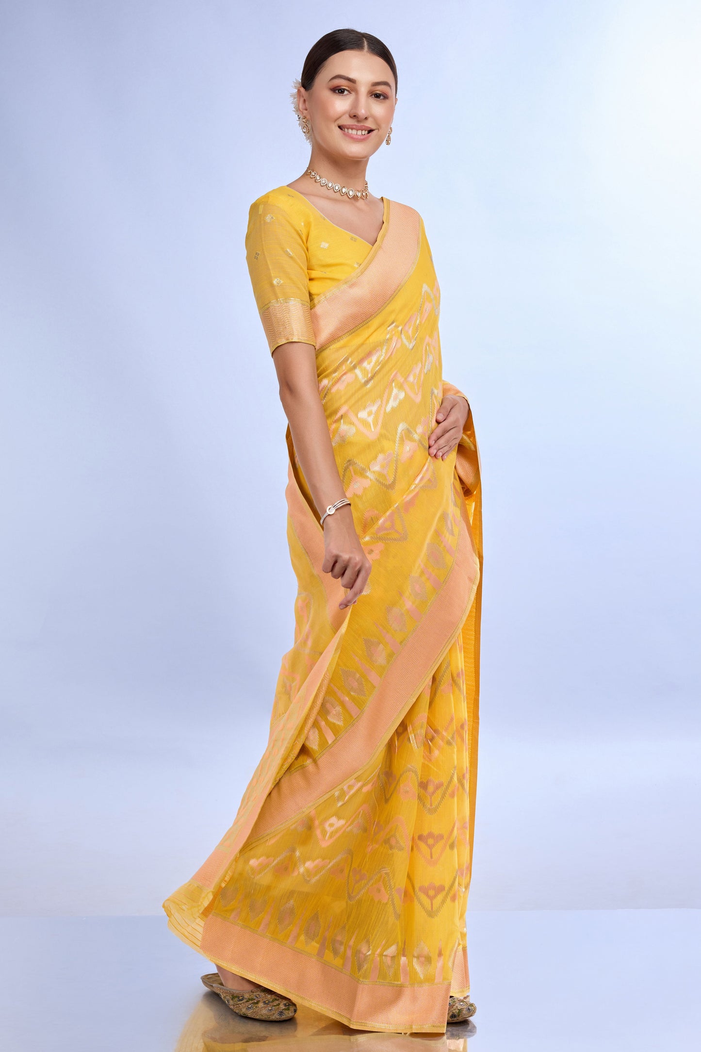 yellow-woven-linen-saree-zb132212_3_SareeButa.com