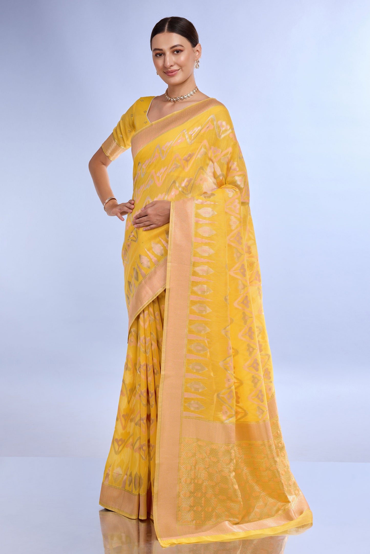 yellow-woven-linen-saree-zb132212_4_SareeButa.com