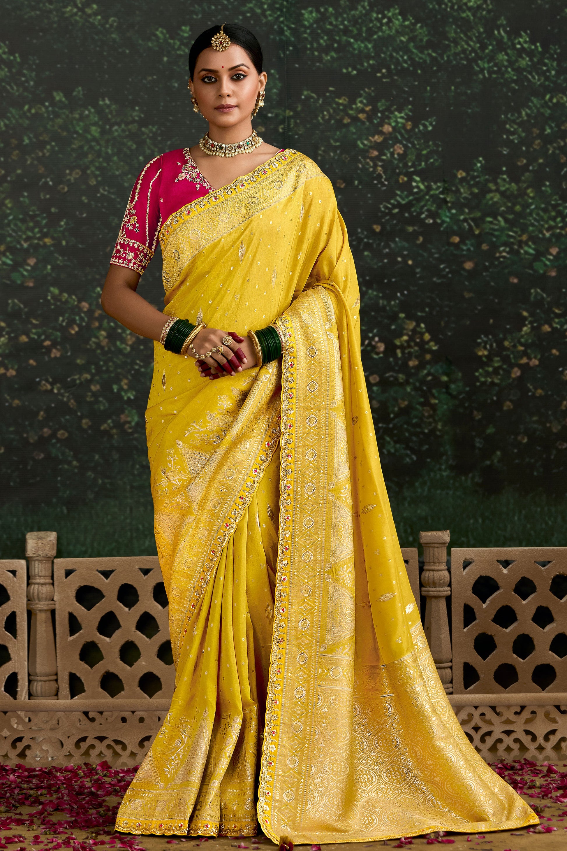 Yellow Woven Organza Silk Saree-ZB133218_1_SareeButa.com