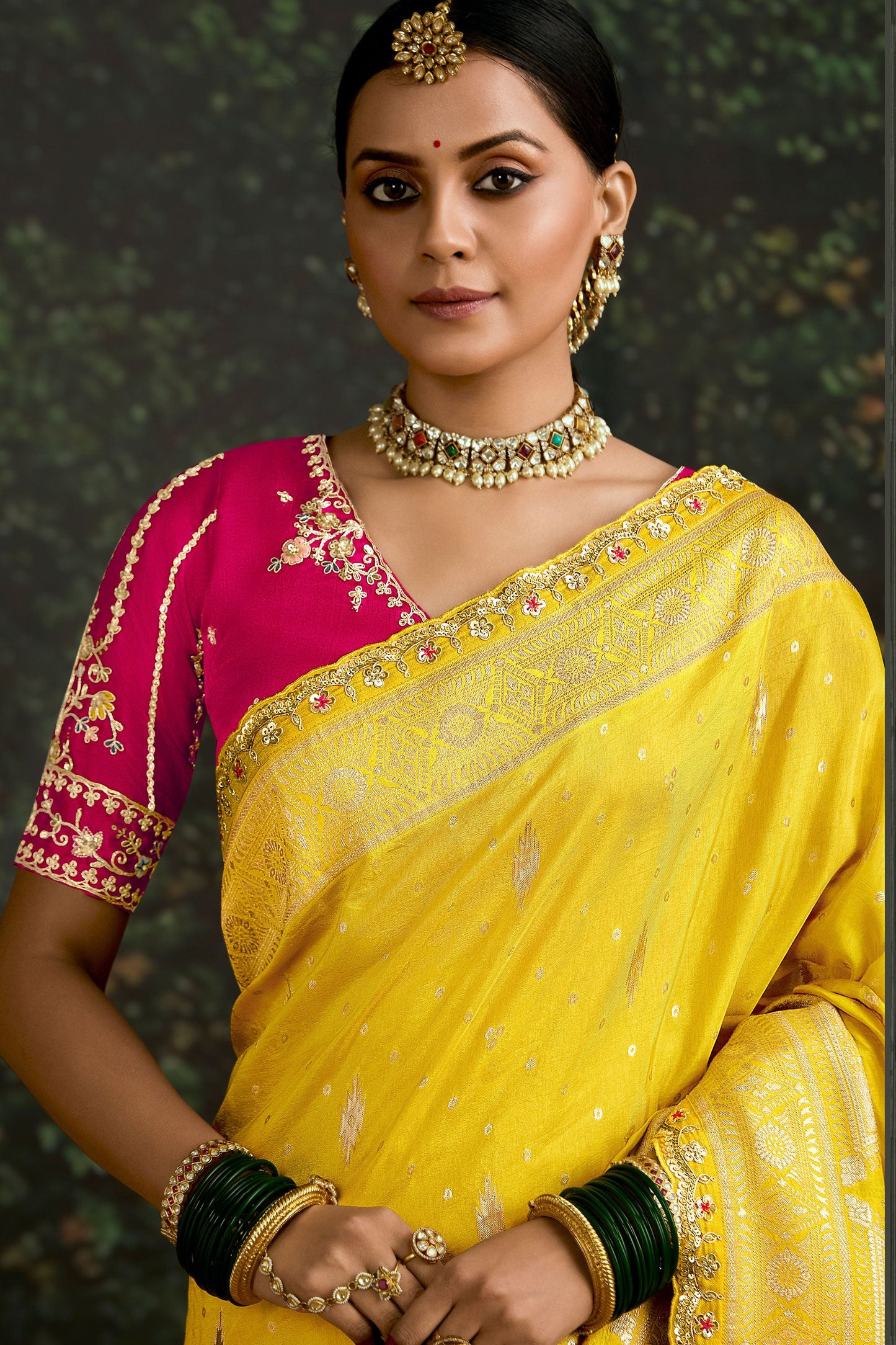 Yellow Woven Organza Silk Saree-ZB133218_2_SareeButa.com