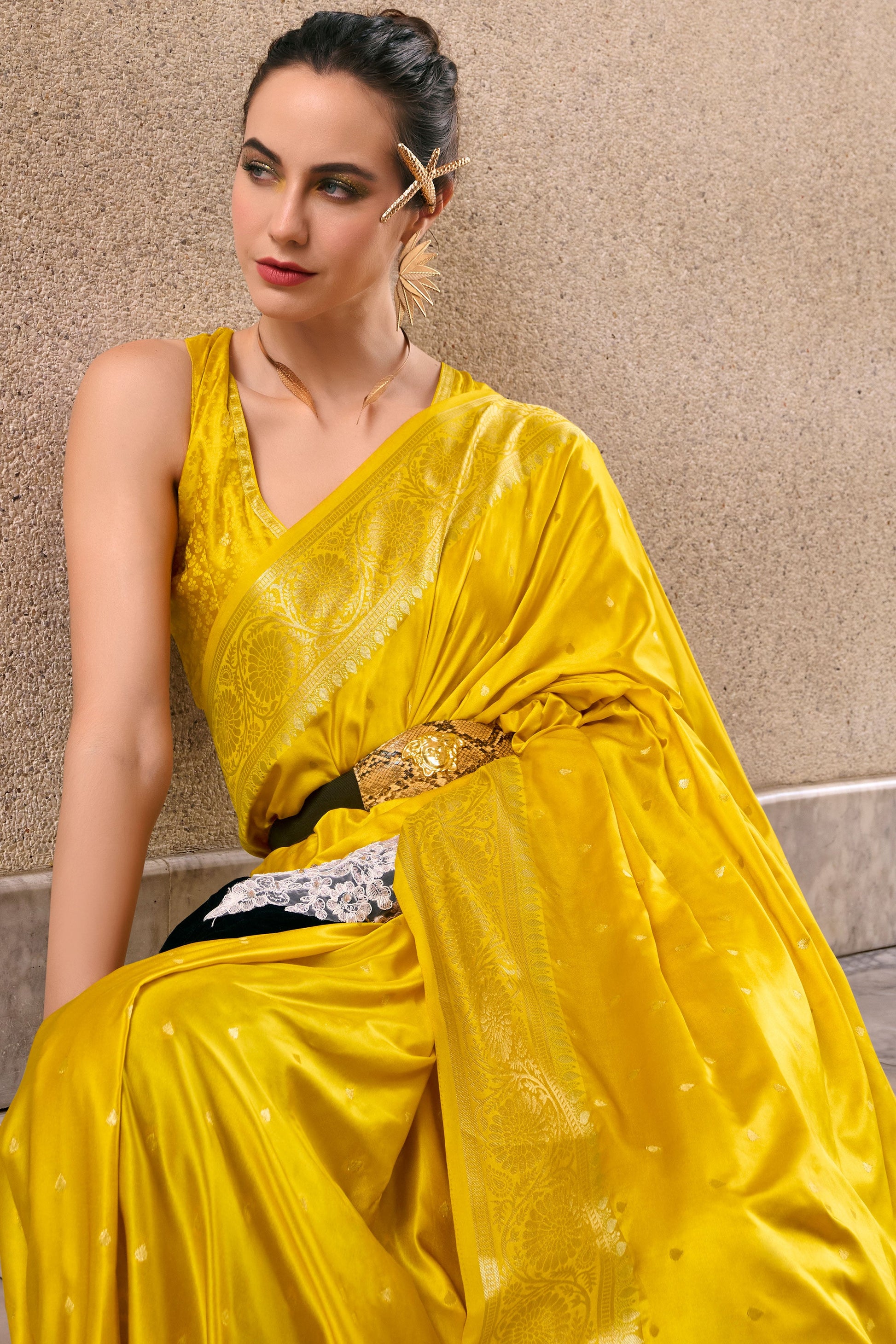 Yellow Woven Satin Crepe Saree-ZB133067_2_SareeButa.com