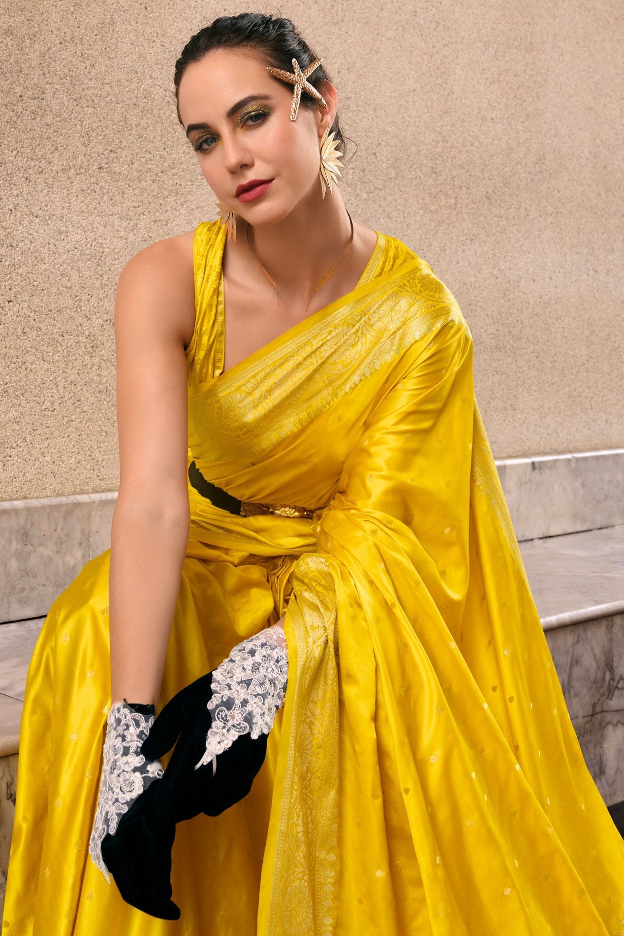 Yellow Woven Satin Crepe Saree-ZB133067_4_SareeButa.com