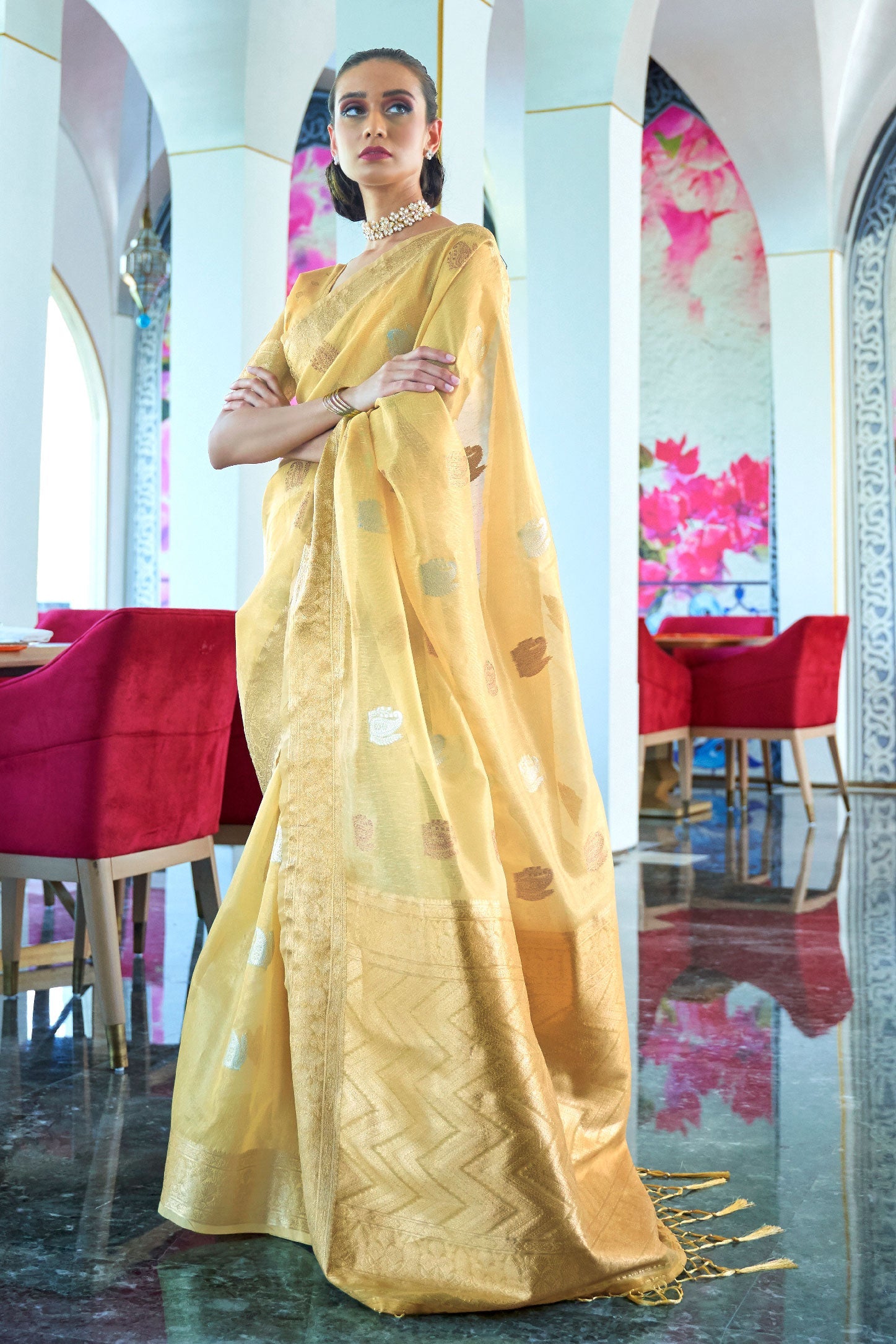 Yellow Woven Tissue Saree-ZB140056_1