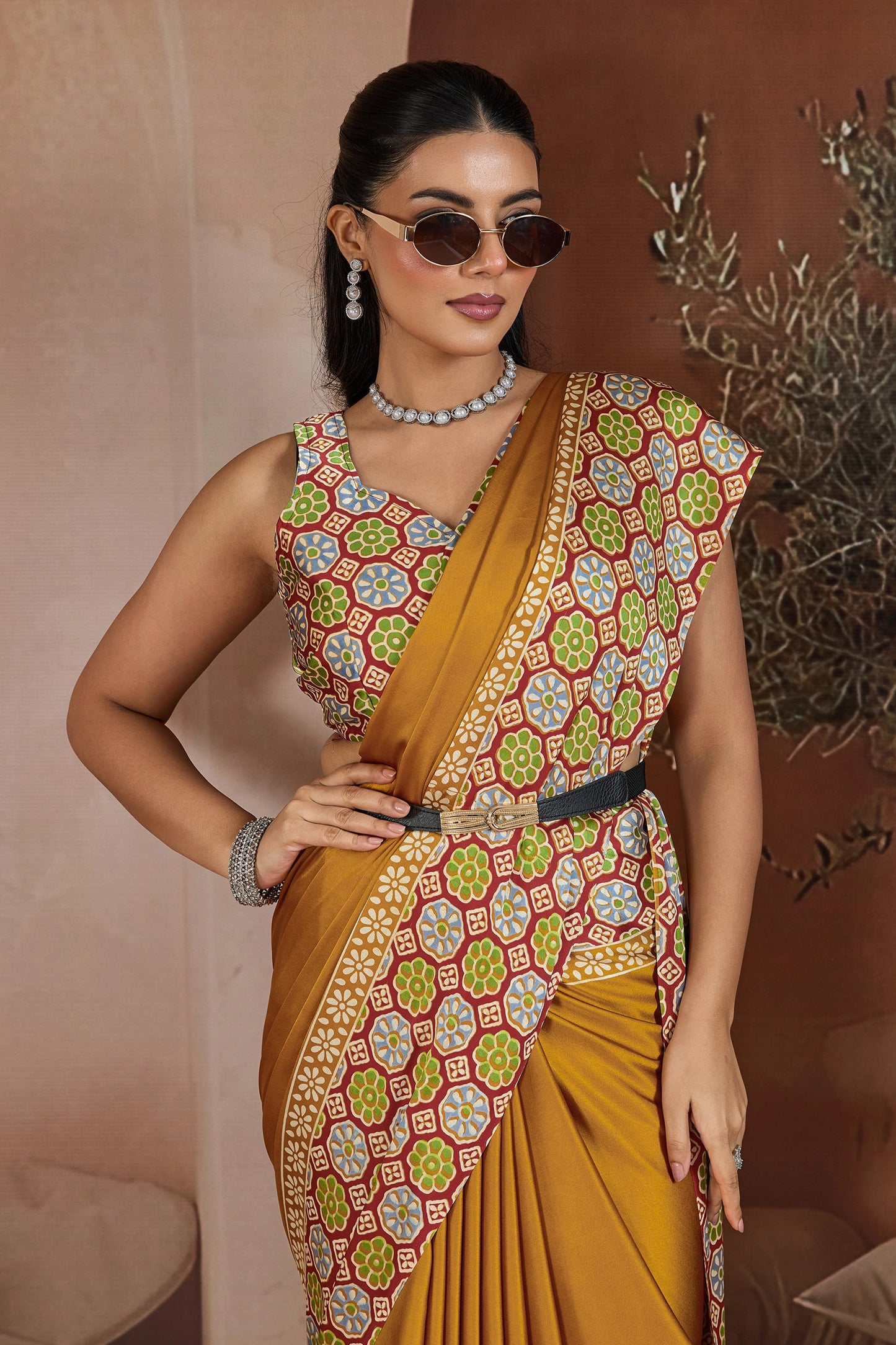 Yellow Ajrakh Print Satin Saree-SAR11841_2_SareeButa.com