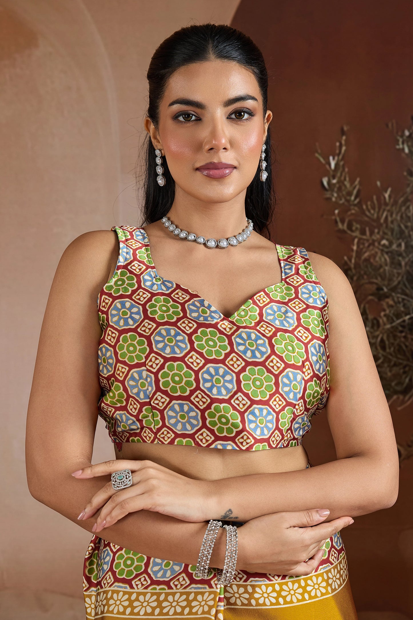 Yellow Ajrakh Print Satin Saree-SAR11841_4_SareeButa.com