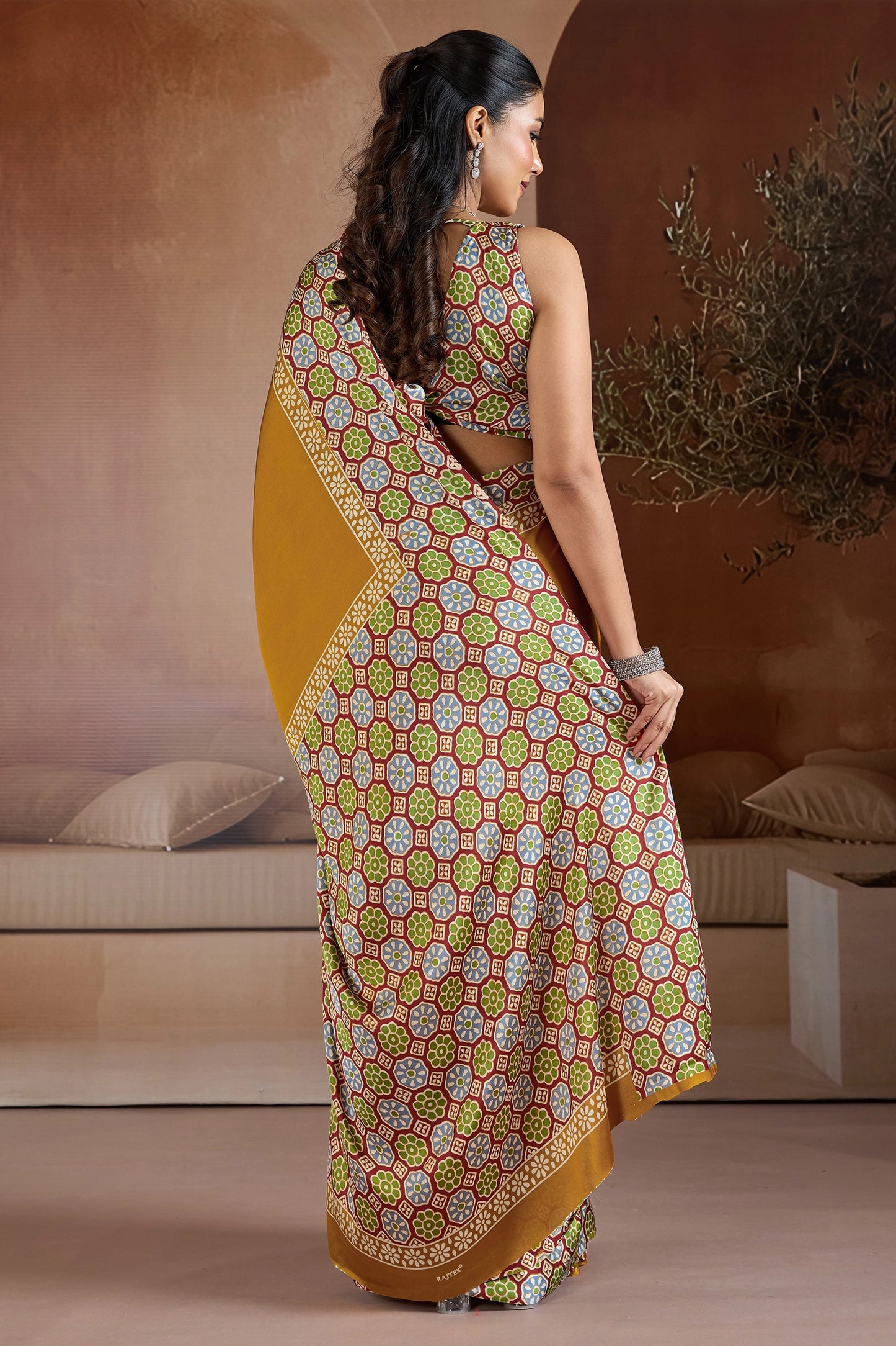 Yellow Ajrakh Print Satin Saree-SAR11841_5_SareeButa.com