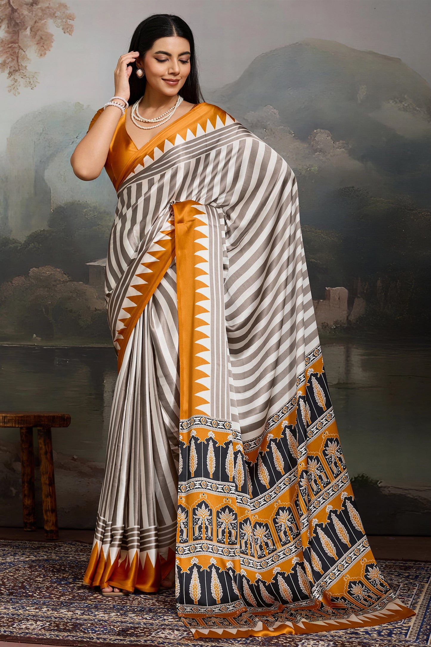 Yellow Ajrakh Print Satin Saree-SAR11868_1_SareeButa.com