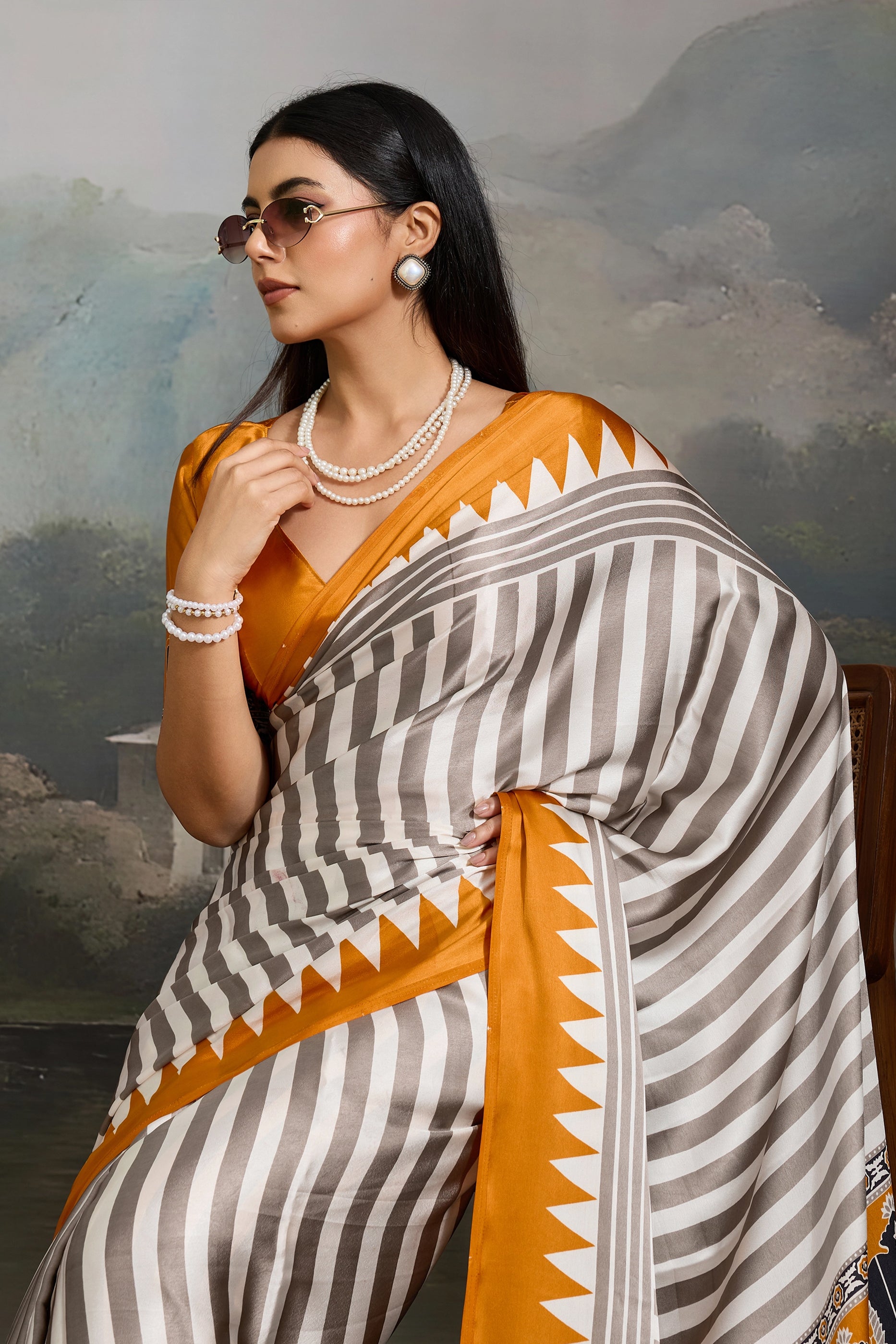 Yellow Ajrakh Print Satin Saree-SAR11868_2_SareeButa.com