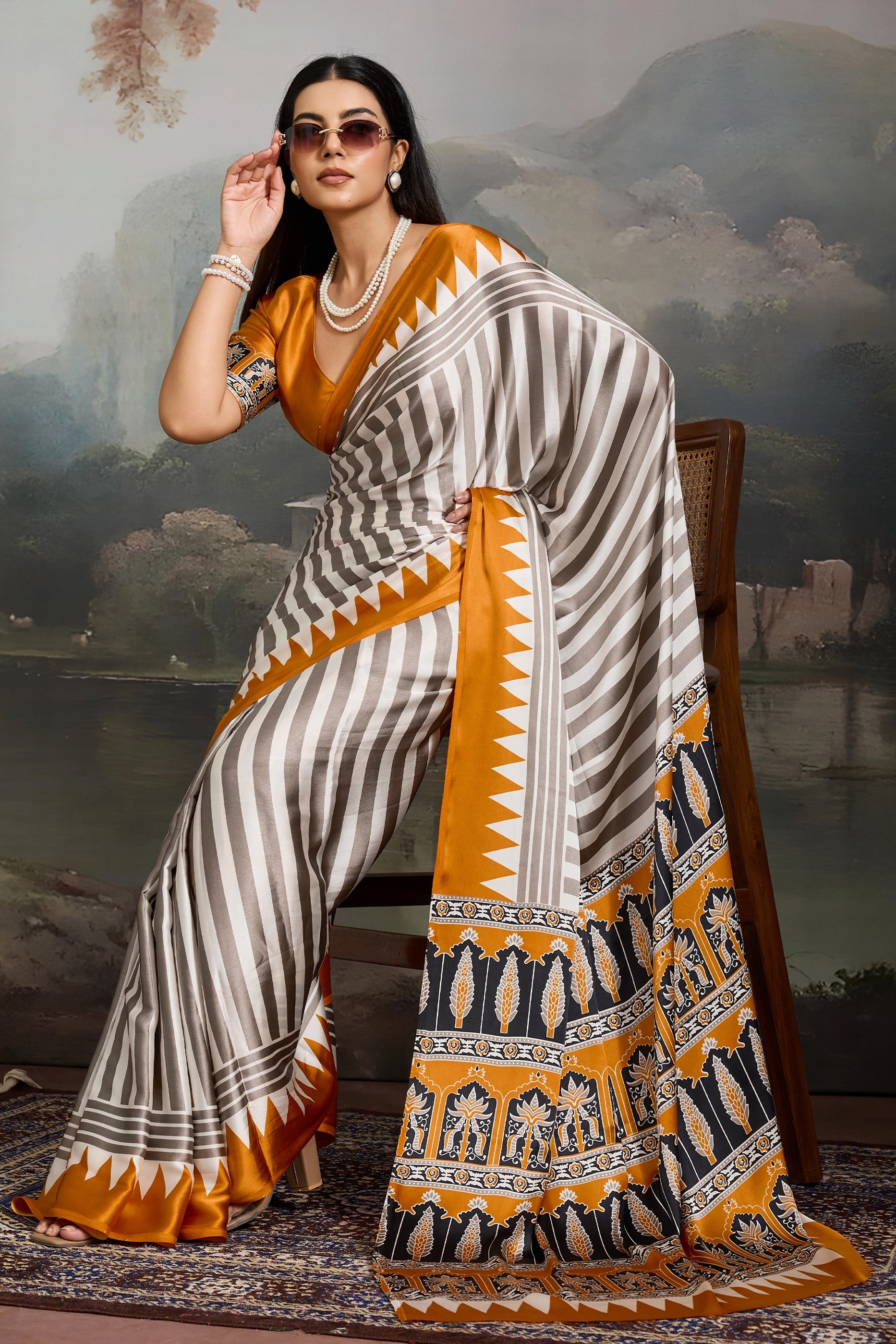Yellow Ajrakh Print Satin Saree-SAR11868_3_SareeButa.com