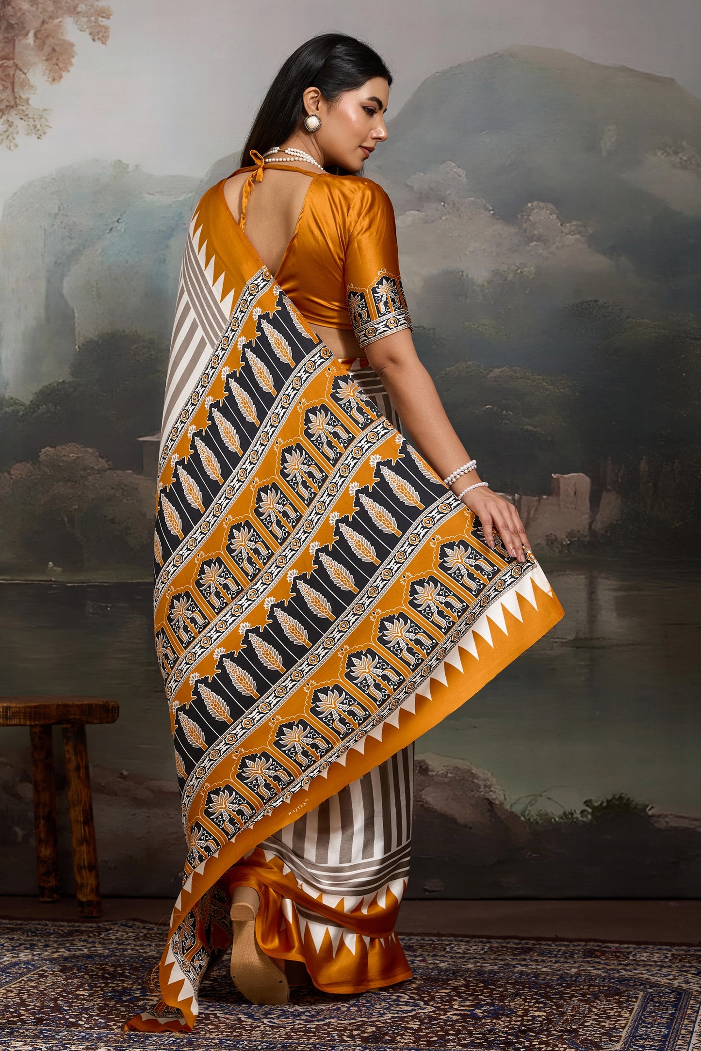 Yellow Ajrakh Print Satin Saree-SAR11868_4_SareeButa.com