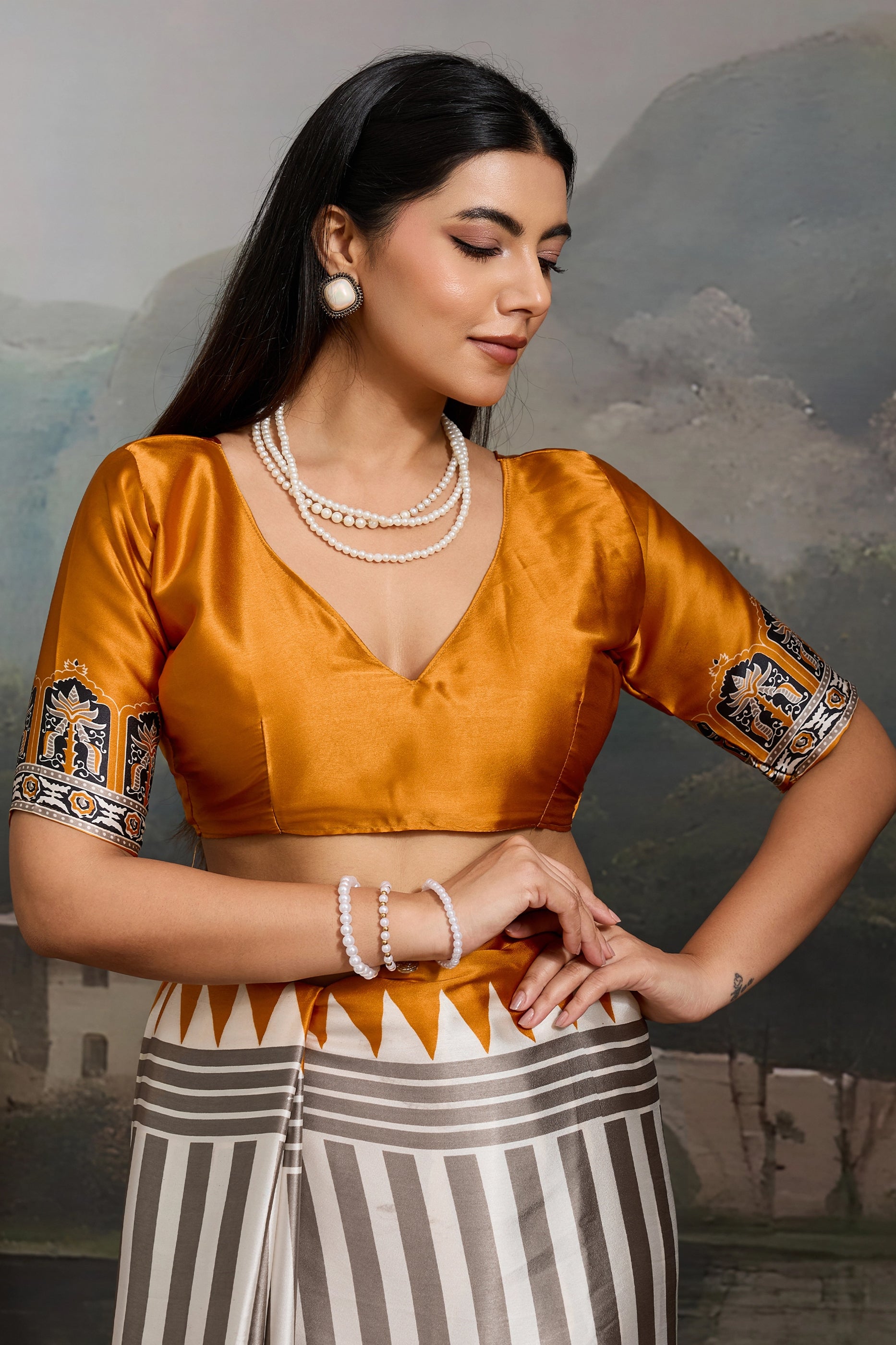 Yellow Ajrakh Print Satin Saree-SAR11868_5_SareeButa.com