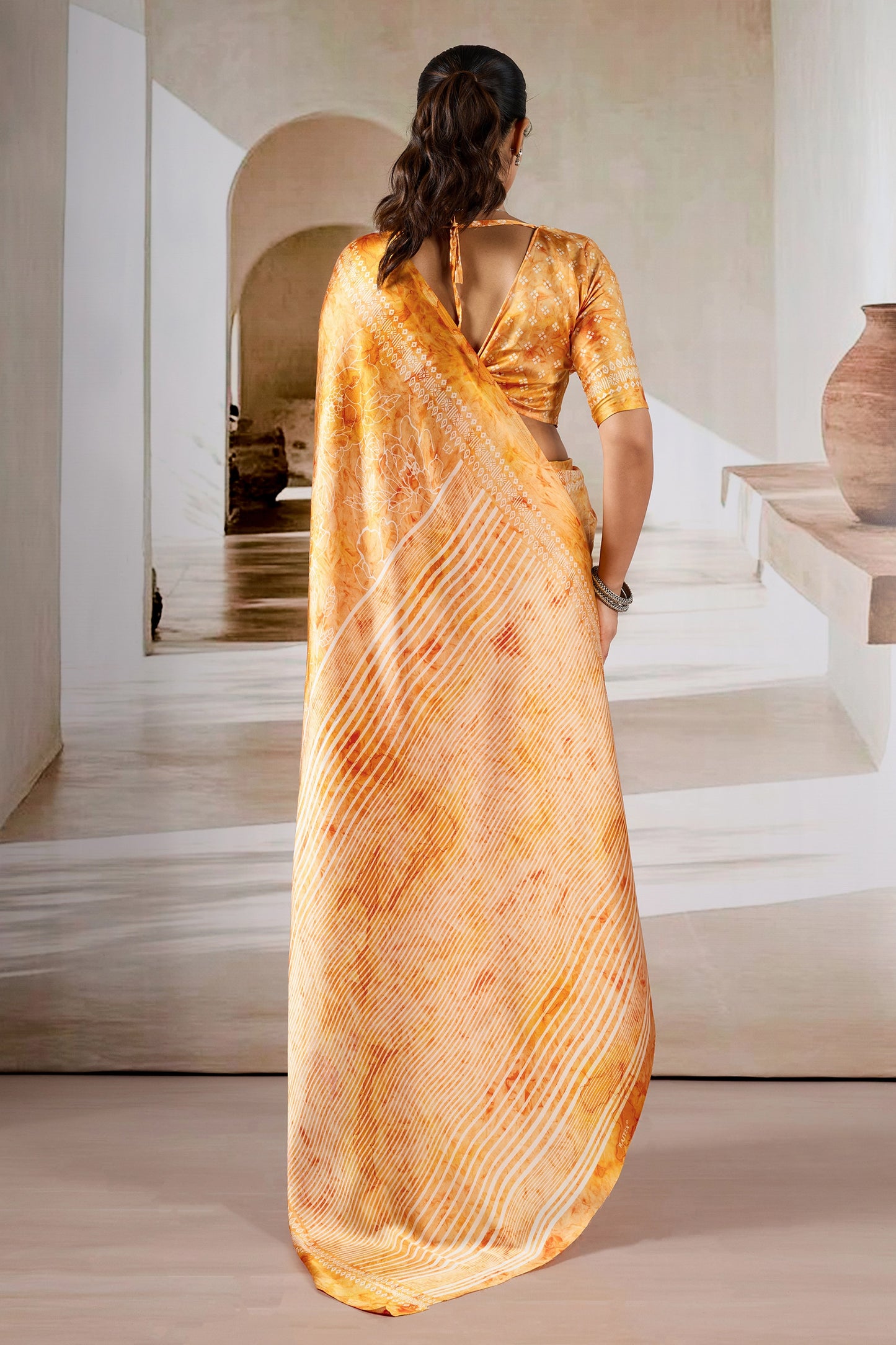 Yellow Ajrakh Print Satin Saree-SAR11907_4_SareeButa.com