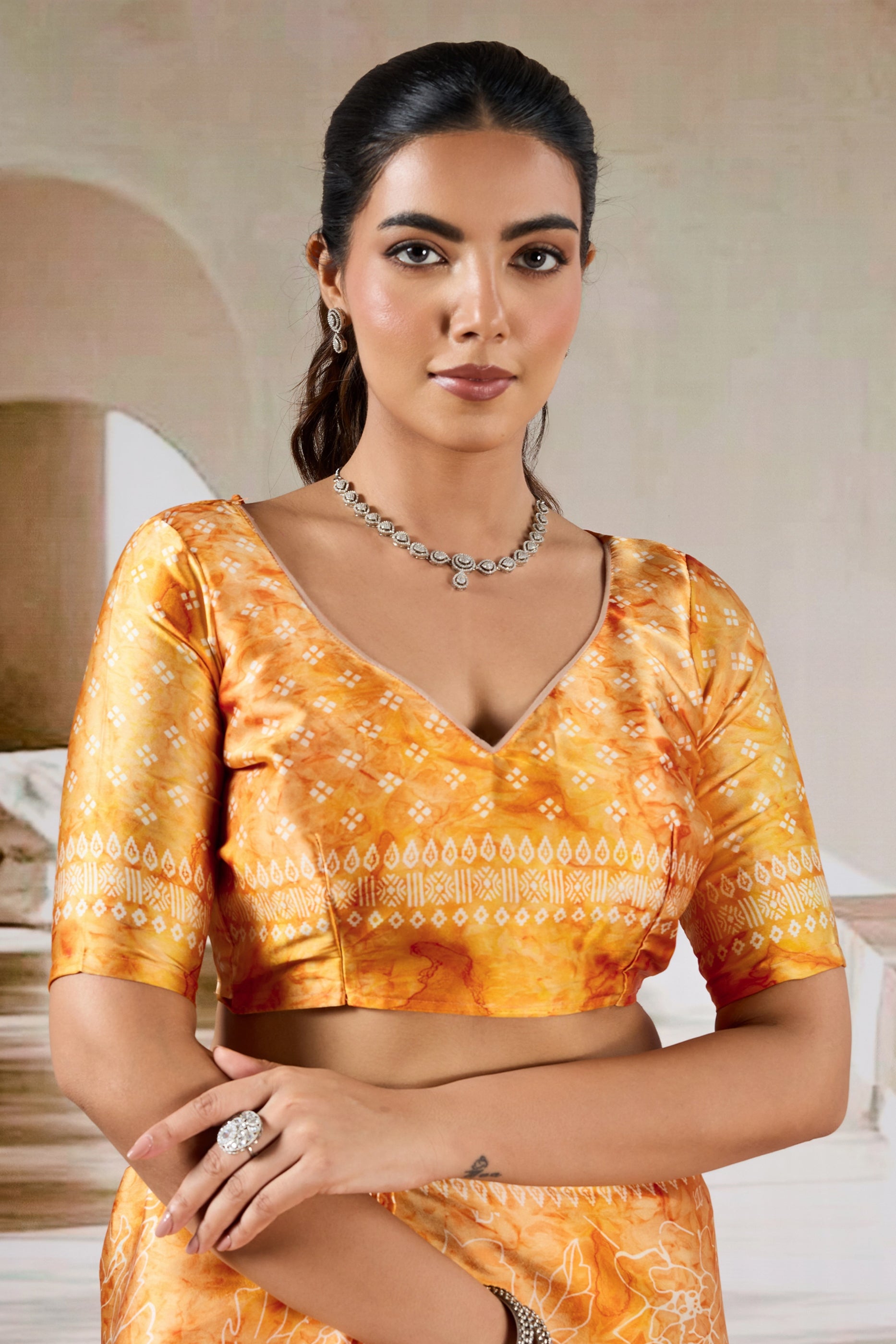Yellow Ajrakh Print Satin Saree-SAR11907_5_SareeButa.com