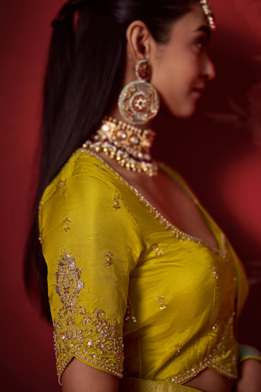 Yellow And Blue Woven Dola Crepe Silk Saree-SAR13417_2_SareeButa.com