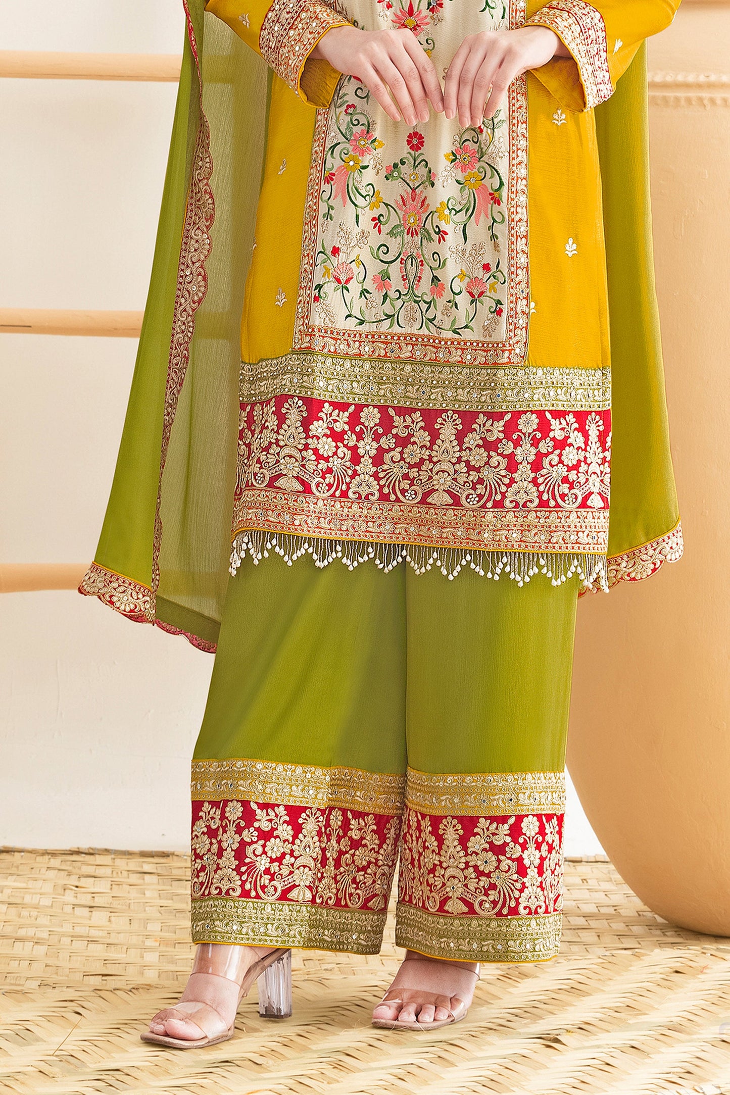 Yellow And Green Readymade Embroidered Chinon Suit-SAR11108_5_SareeButa.com