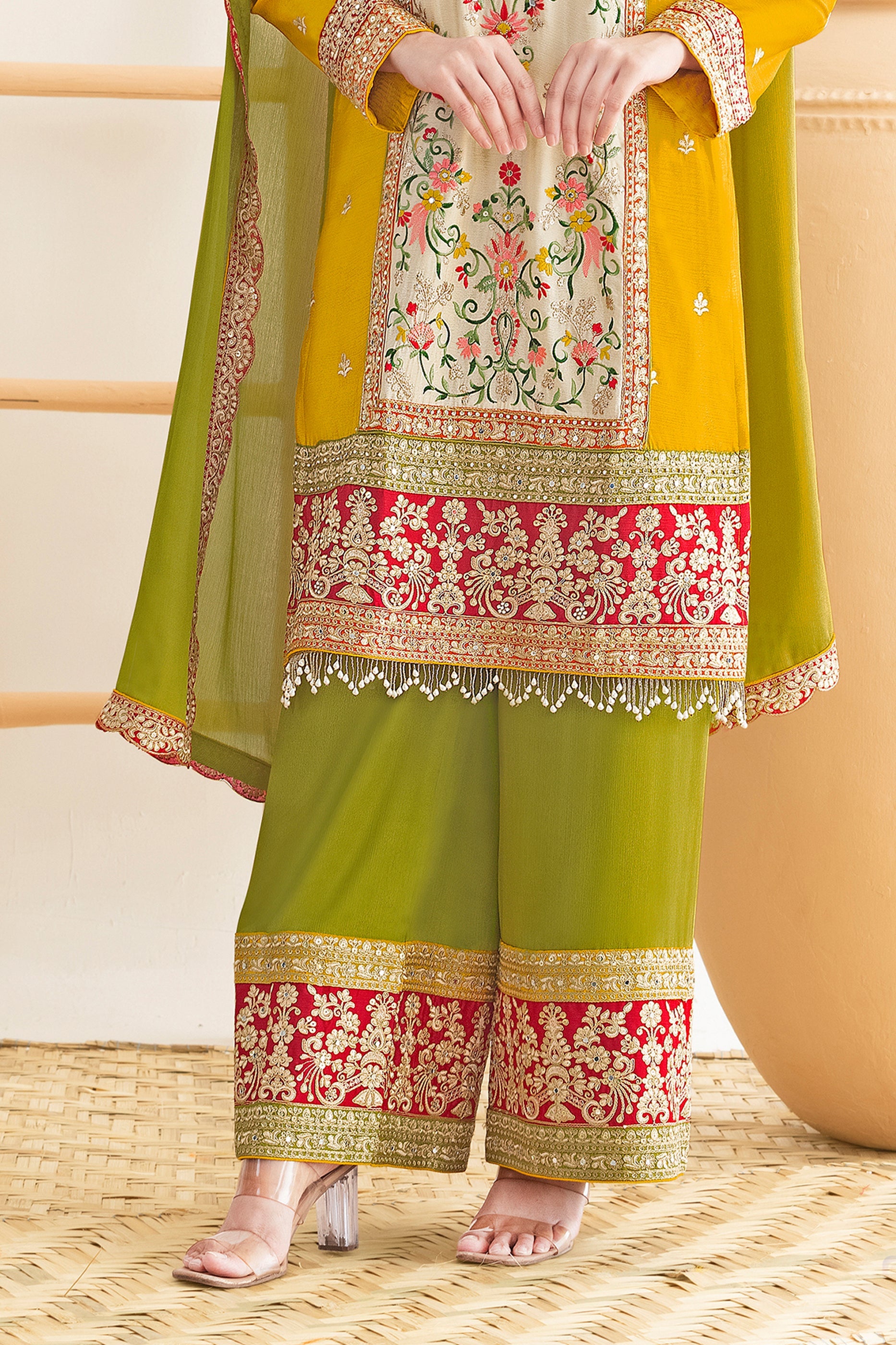 Yellow And Green Readymade Embroidered Chinon Suit-SAR11108_5_SareeButa.com