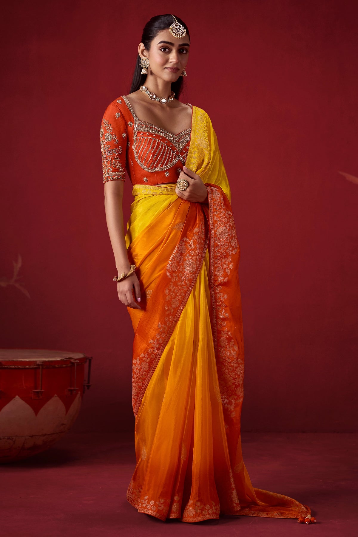 Yellow And Orange Woven Dola Crepe Silk Saree-SAR13413_4_SareeButa.com