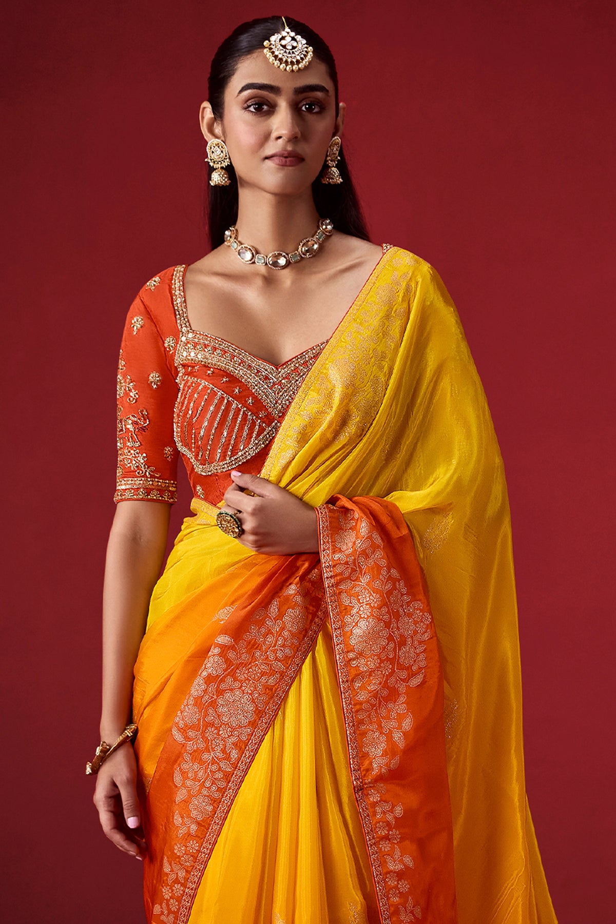 Yellow And Orange Woven Dola Crepe Silk Saree-SAR13413_5_SareeButa.com