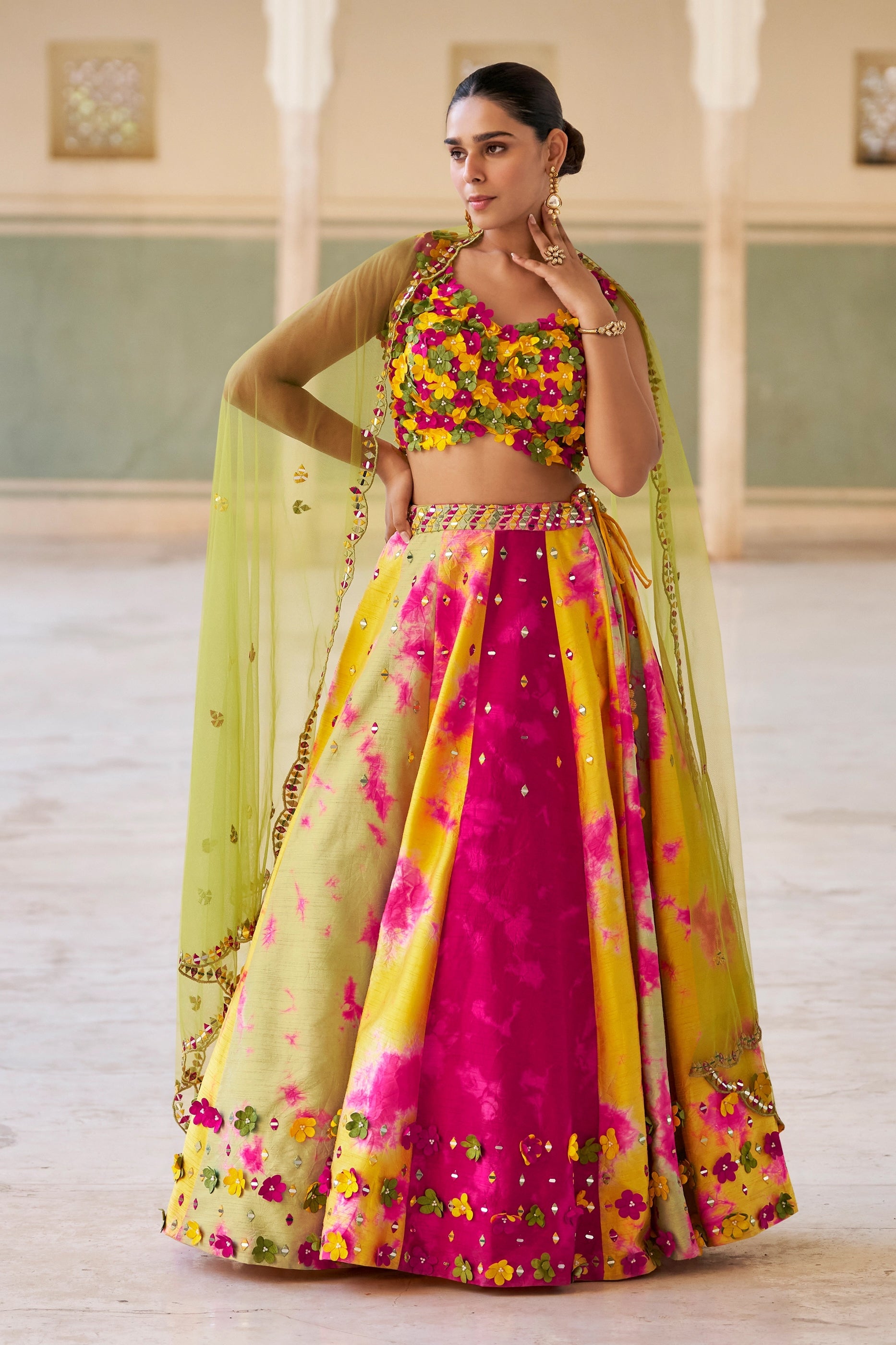 Yellow And Pink Readymade Chinon Silk Skirt Set-SAR10950_1_SareeButa.com