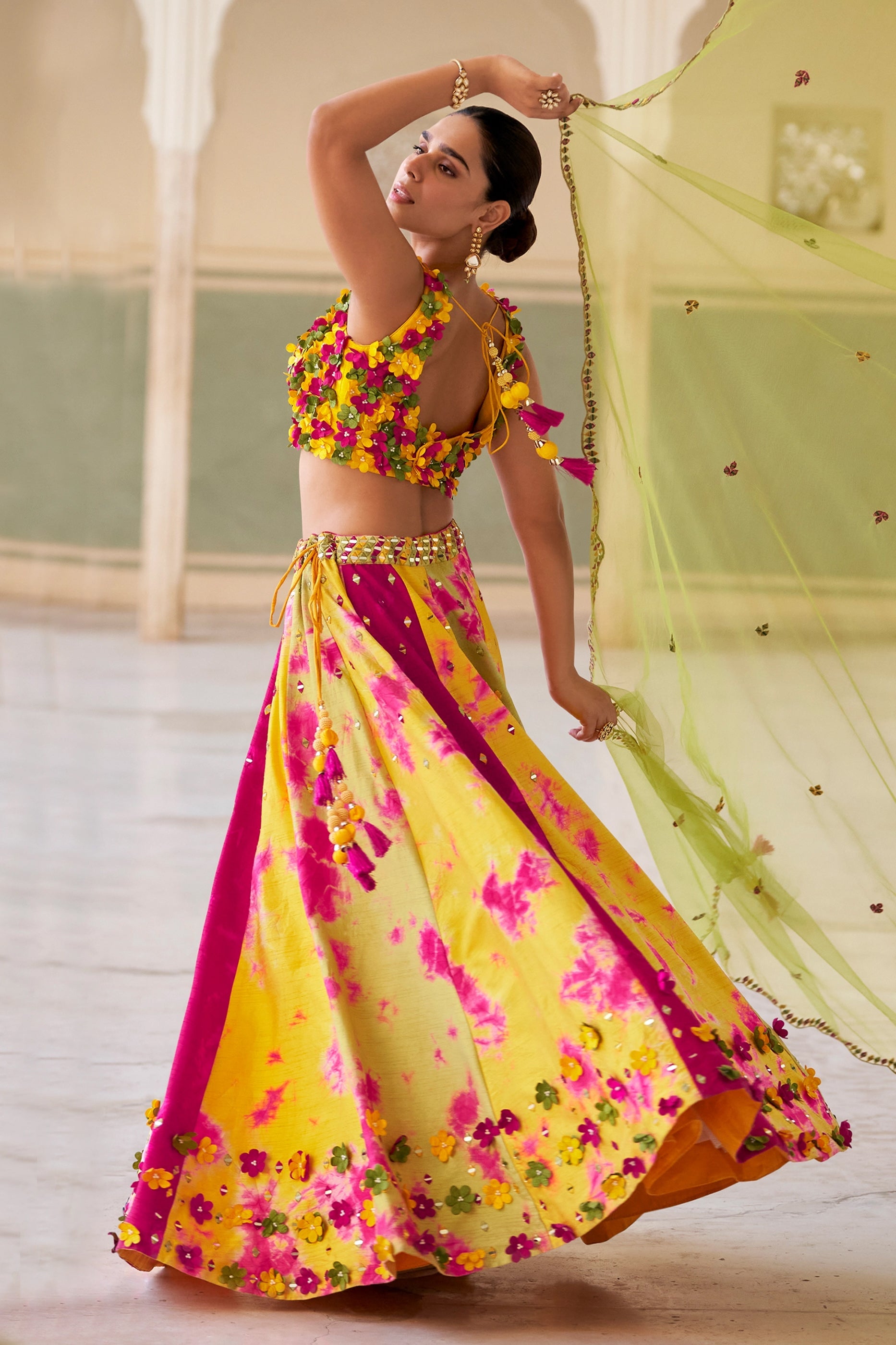 Yellow And Pink Readymade Chinon Silk Skirt Set-SAR10950_3_SareeButa.com