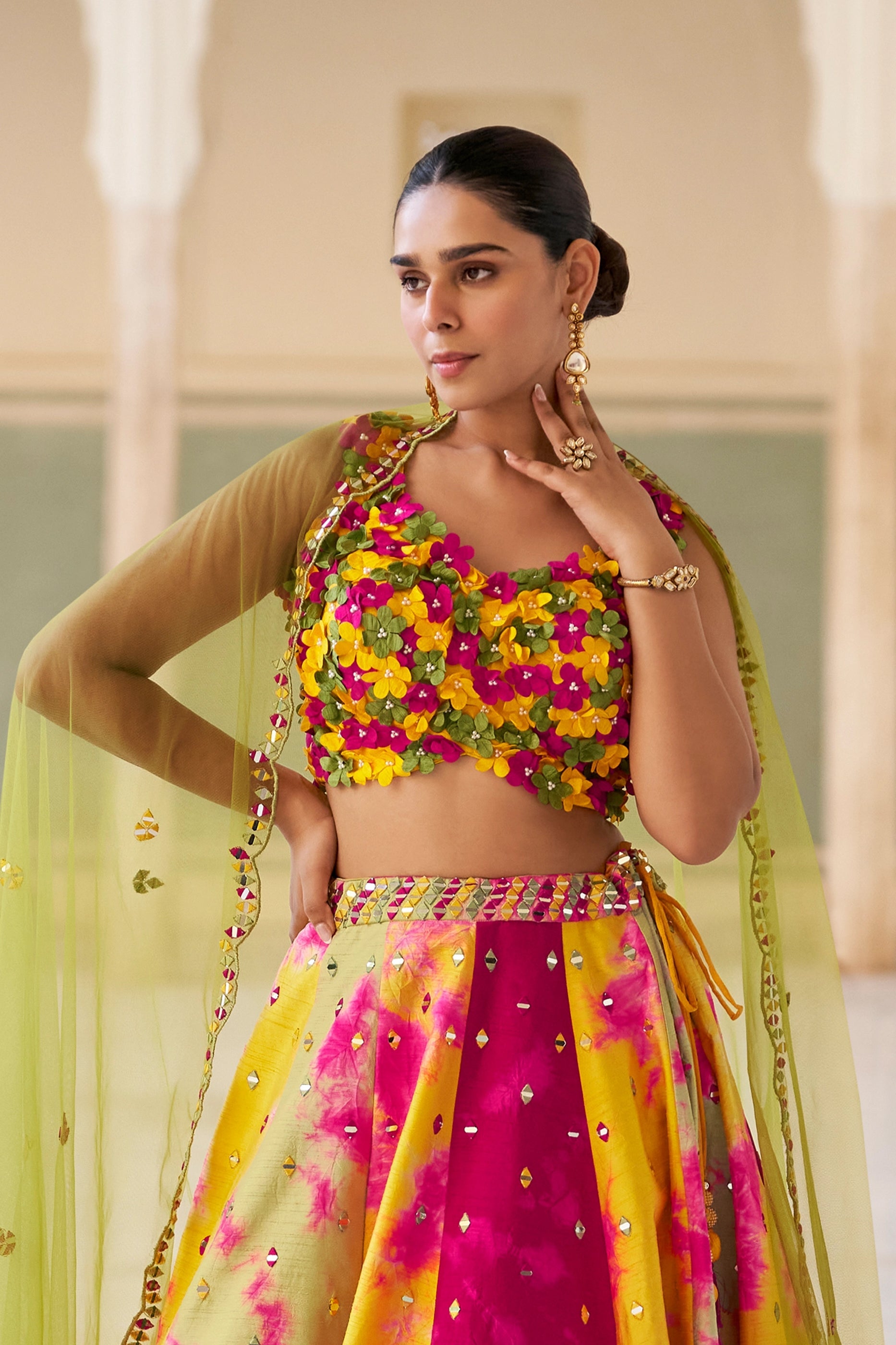 Yellow And Pink Readymade Chinon Silk Skirt Set-SAR10950_4_SareeButa.com