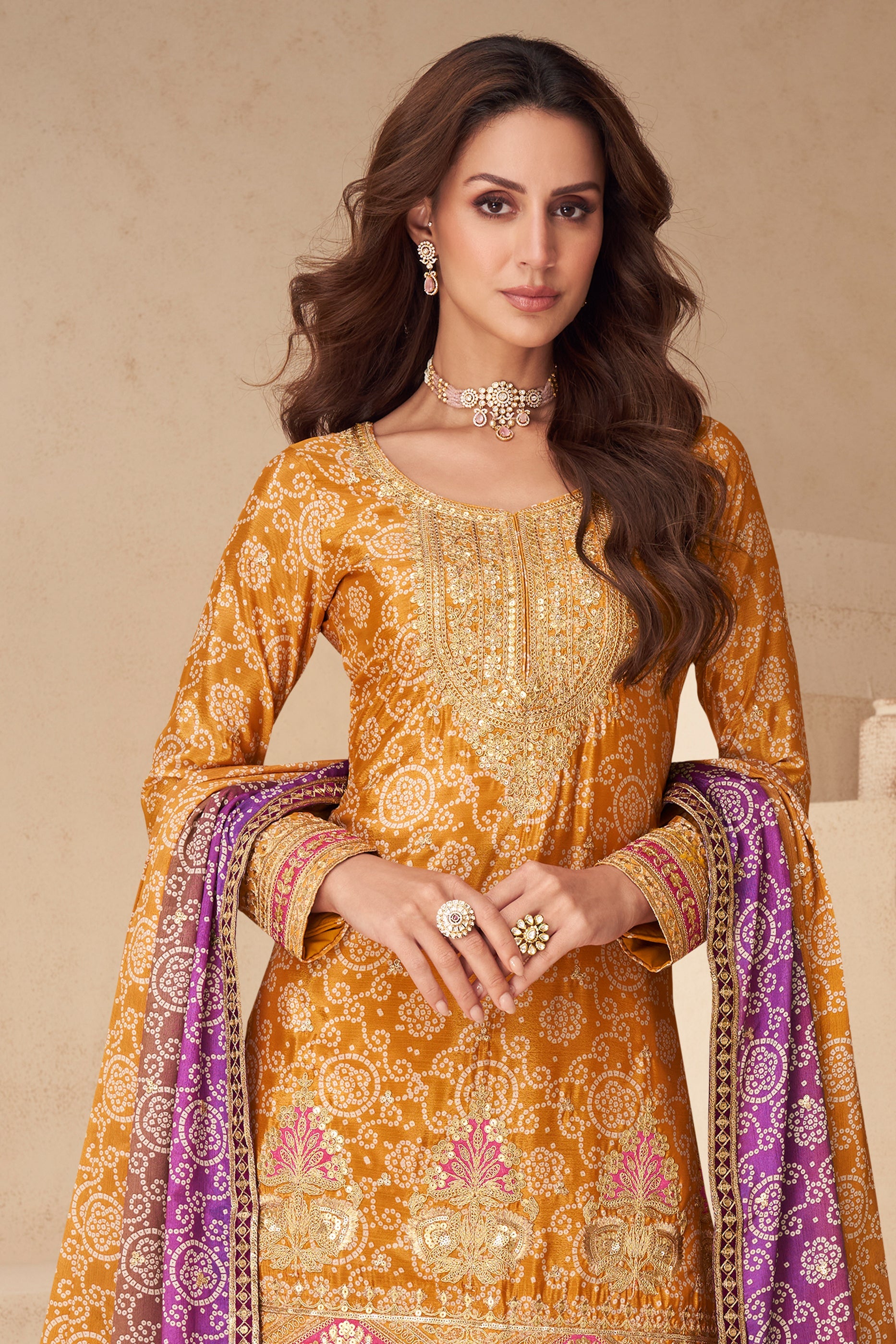 Yellow And Purple Readymade Embroidered Chinon Suit-SAR10789_3_SareeButa.com
