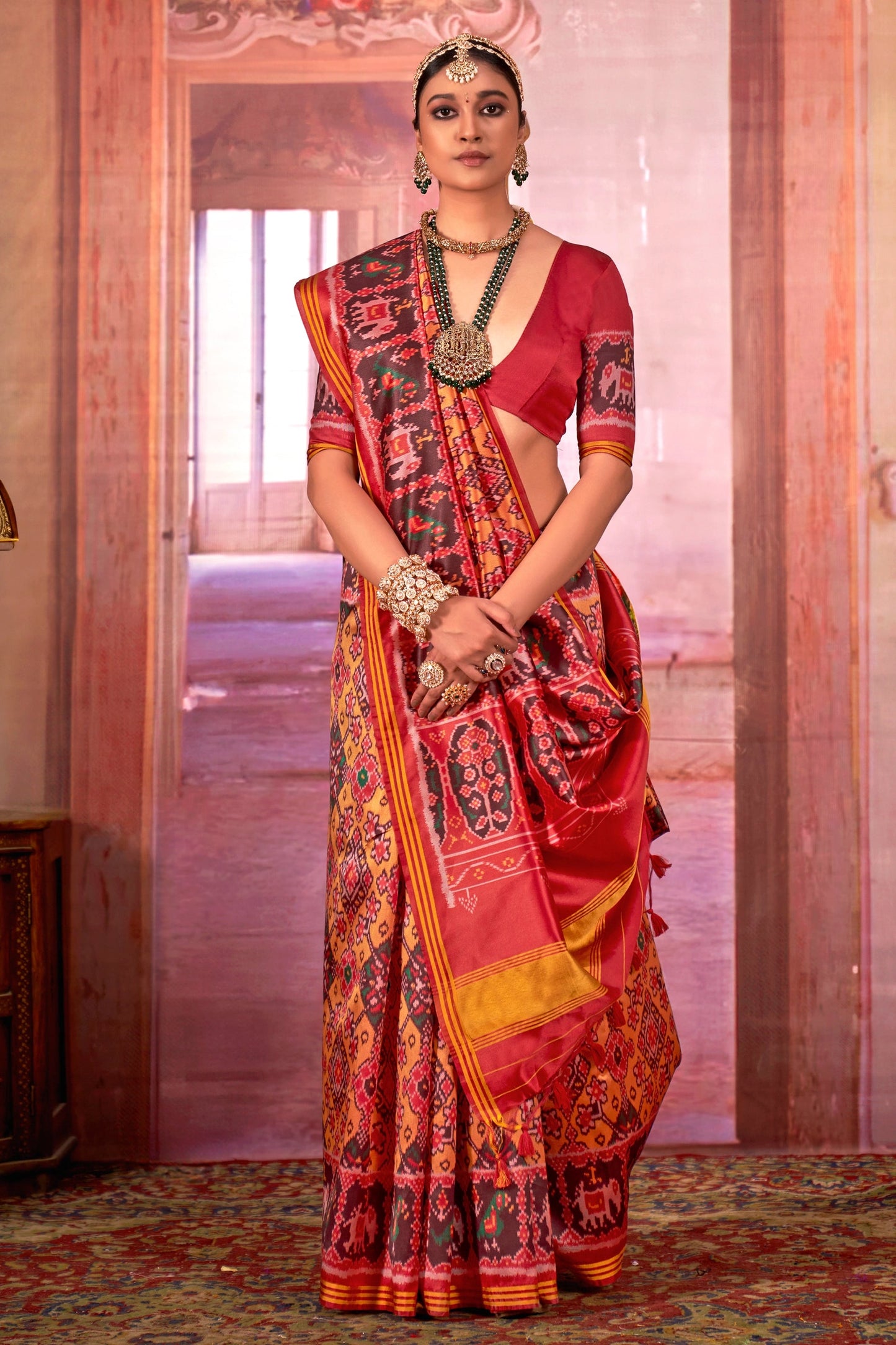 Yellow And Red Printed Patola Silk Saree-SAR11353_1_SareeButa.com