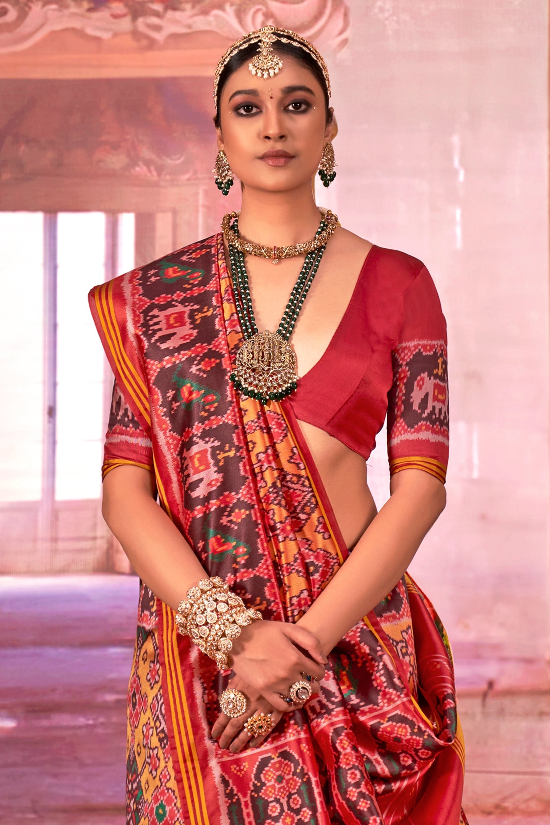 Yellow And Red Printed Patola Silk Saree-SAR11353_3_SareeButa.com