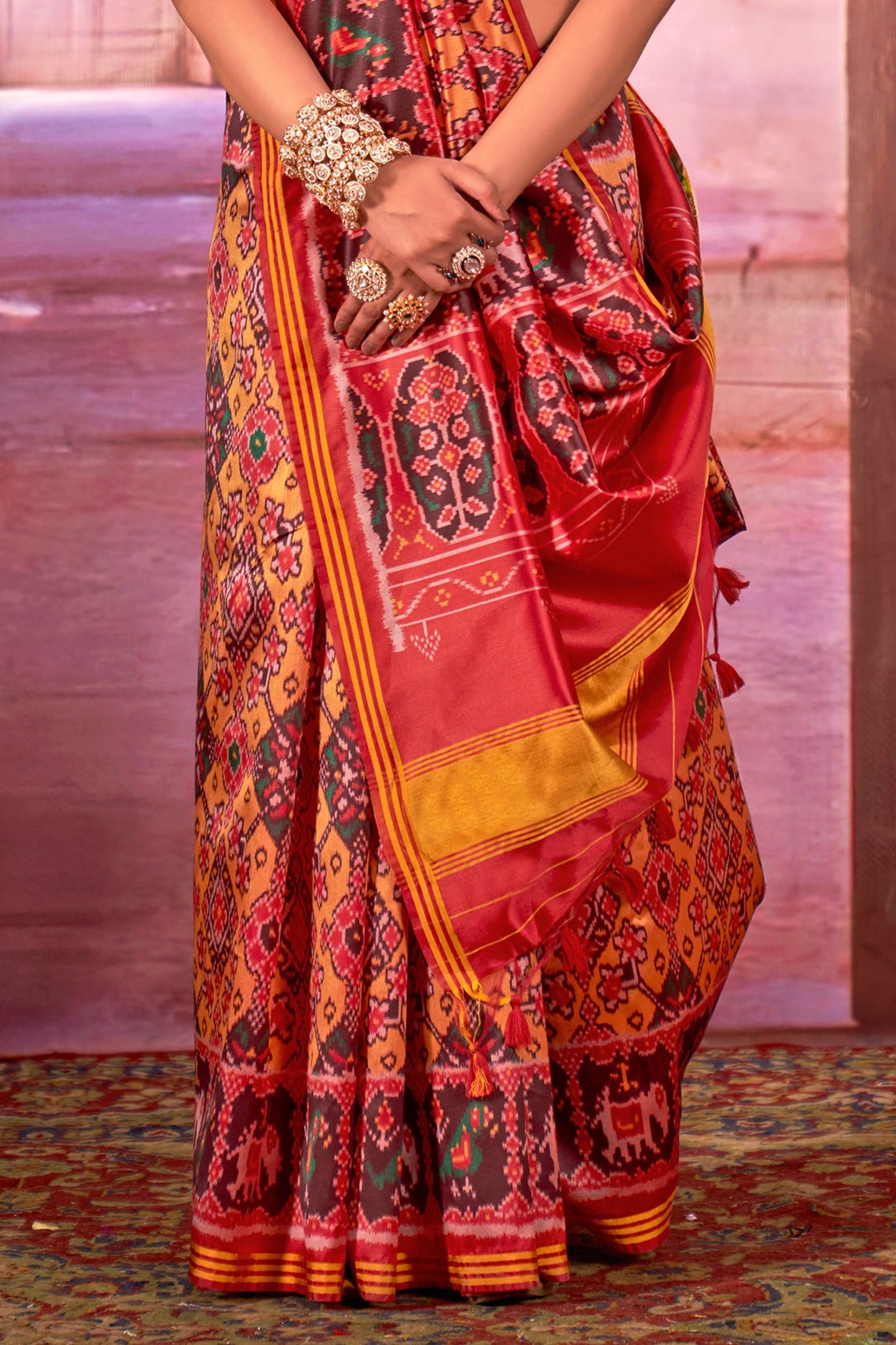 Yellow And Red Printed Patola Silk Saree-SAR11353_4_SareeButa.com