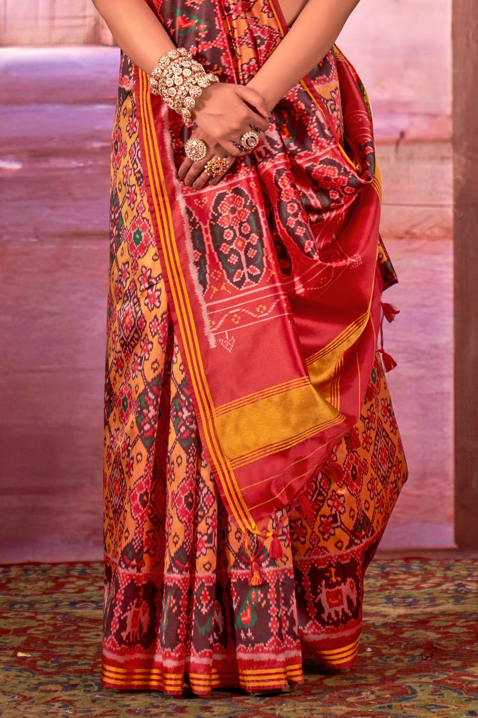 Yellow And Red Printed Patola Silk Saree-SAR11353_4_SareeButa.com