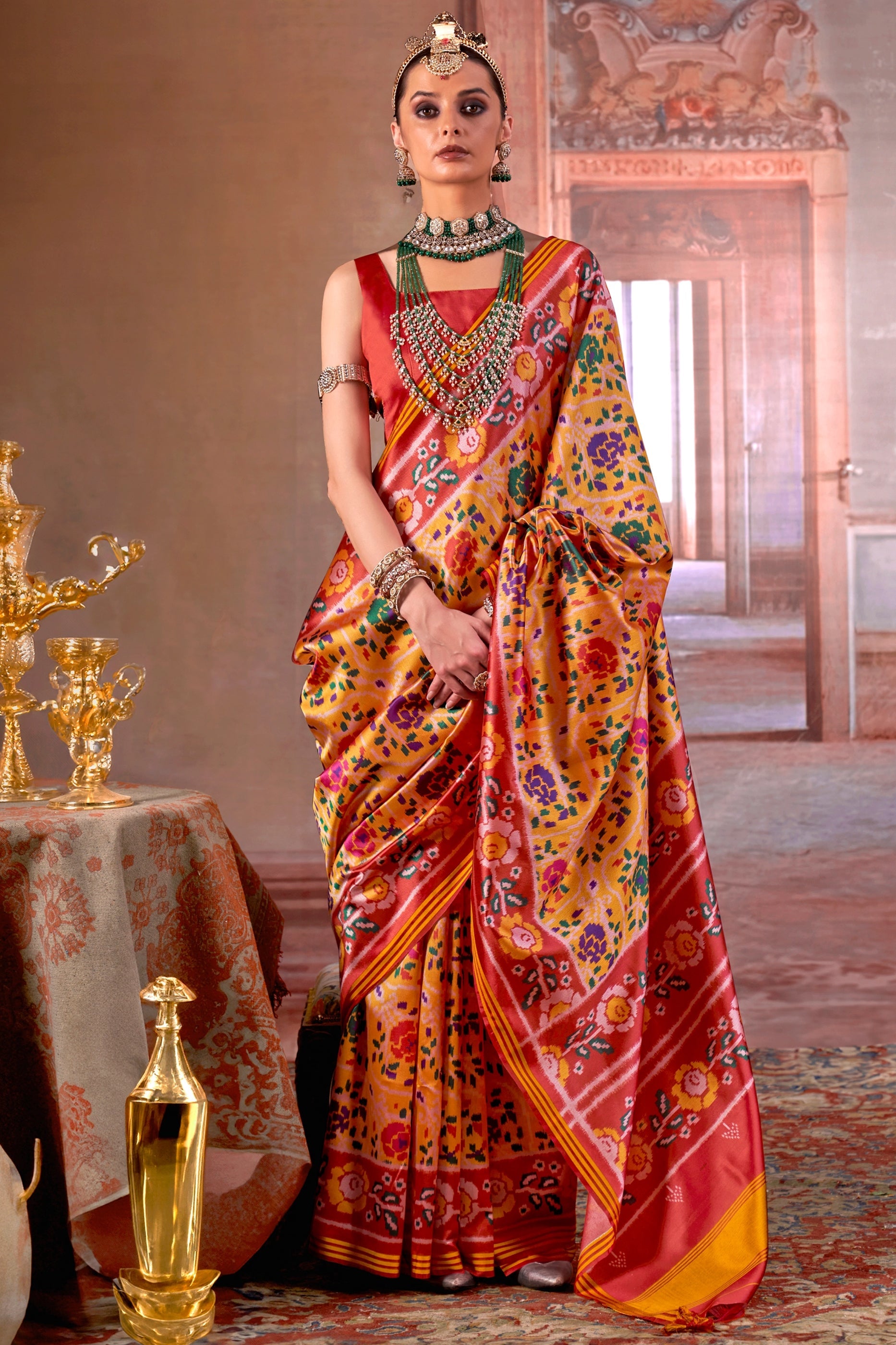 Yellow And Red Printed Patola Silk Saree-SAR11366_1_SareeButa.com