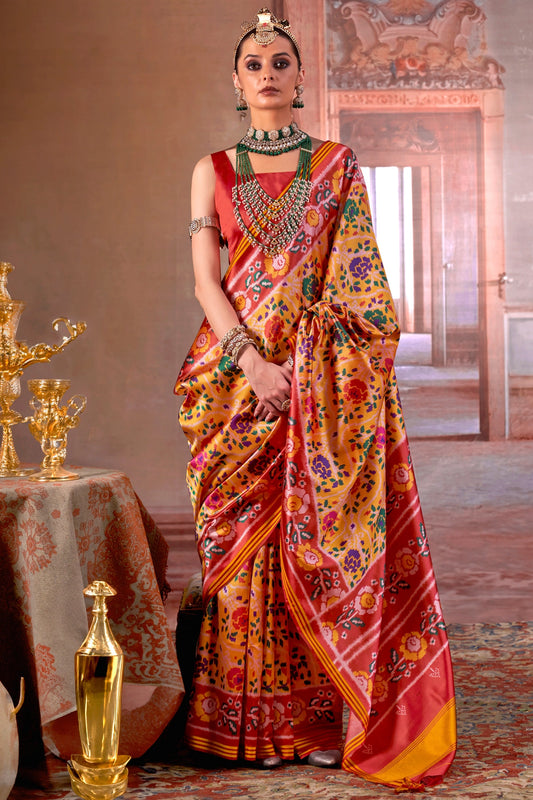 Yellow And Red Printed Patola Silk Saree-SAR11366_1_SareeButa.com