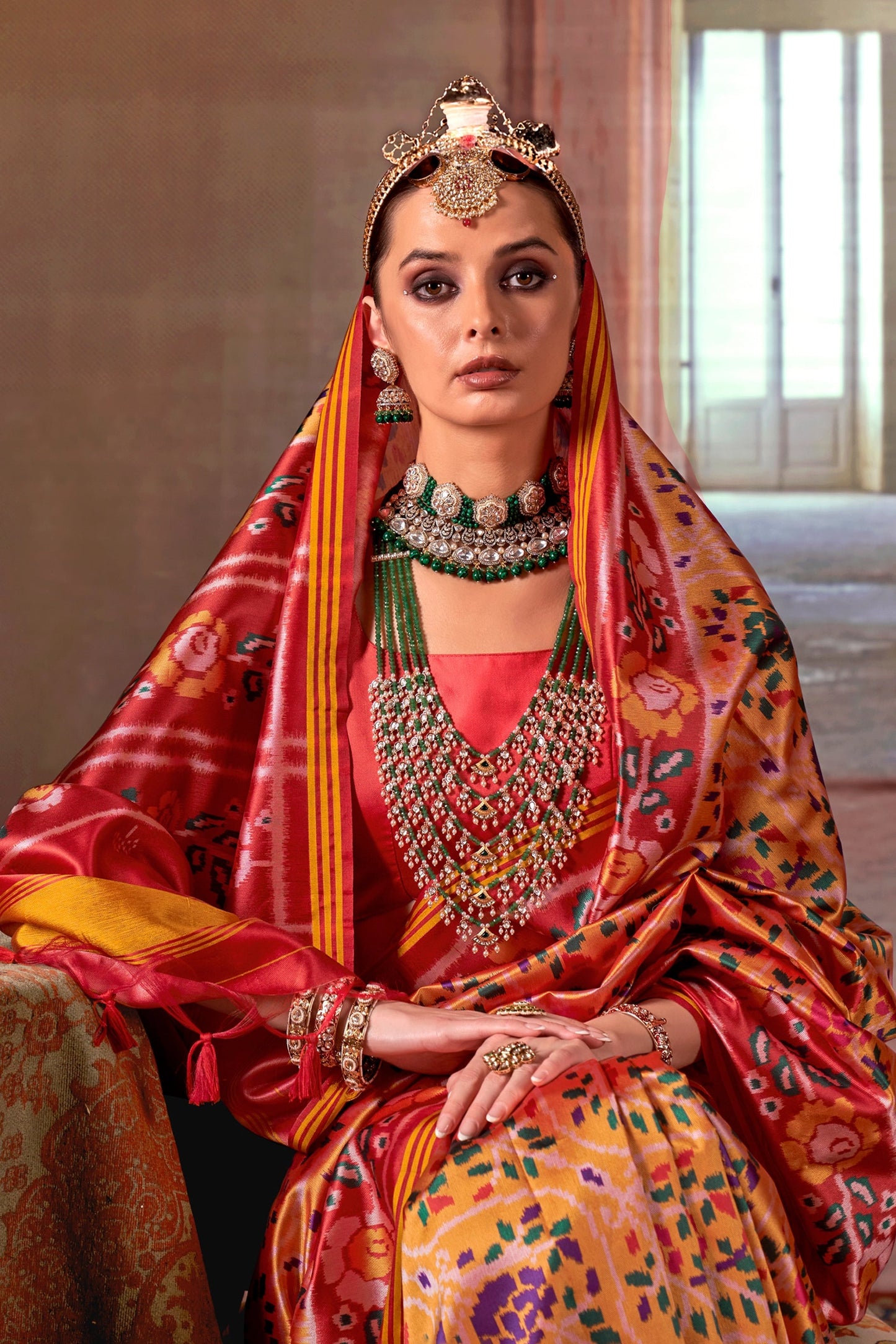 Yellow And Red Printed Patola Silk Saree-SAR11366_2_SareeButa.com