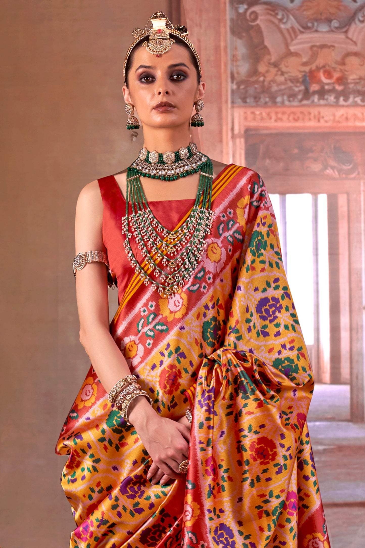 Yellow And Red Printed Patola Silk Saree-SAR11366_3_SareeButa.com