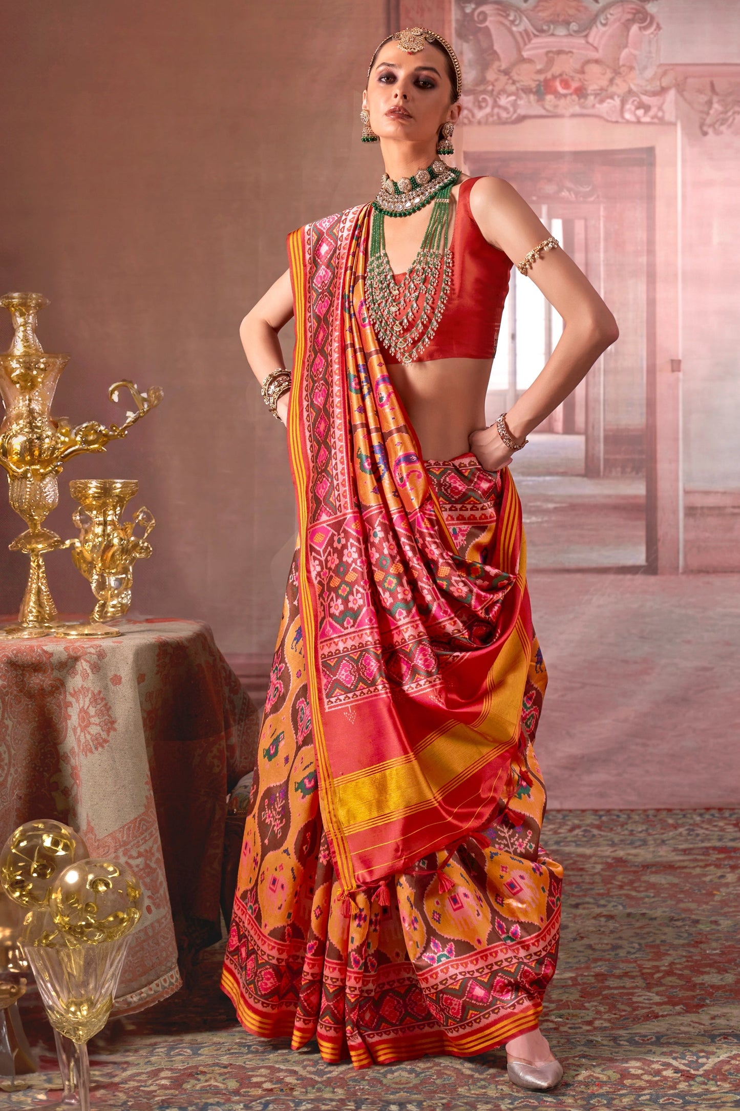 Yellow And Red Printed Patola Silk Saree-SAR11373_1_SareeButa.com