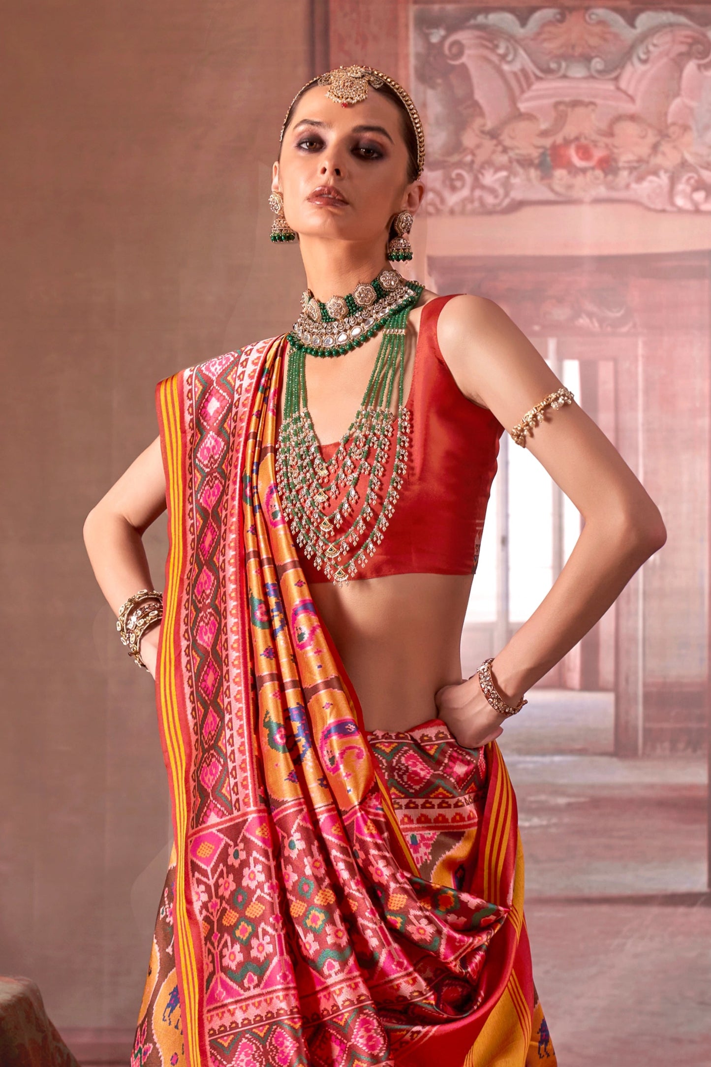 Yellow And Red Printed Patola Silk Saree-SAR11373_3_SareeButa.com