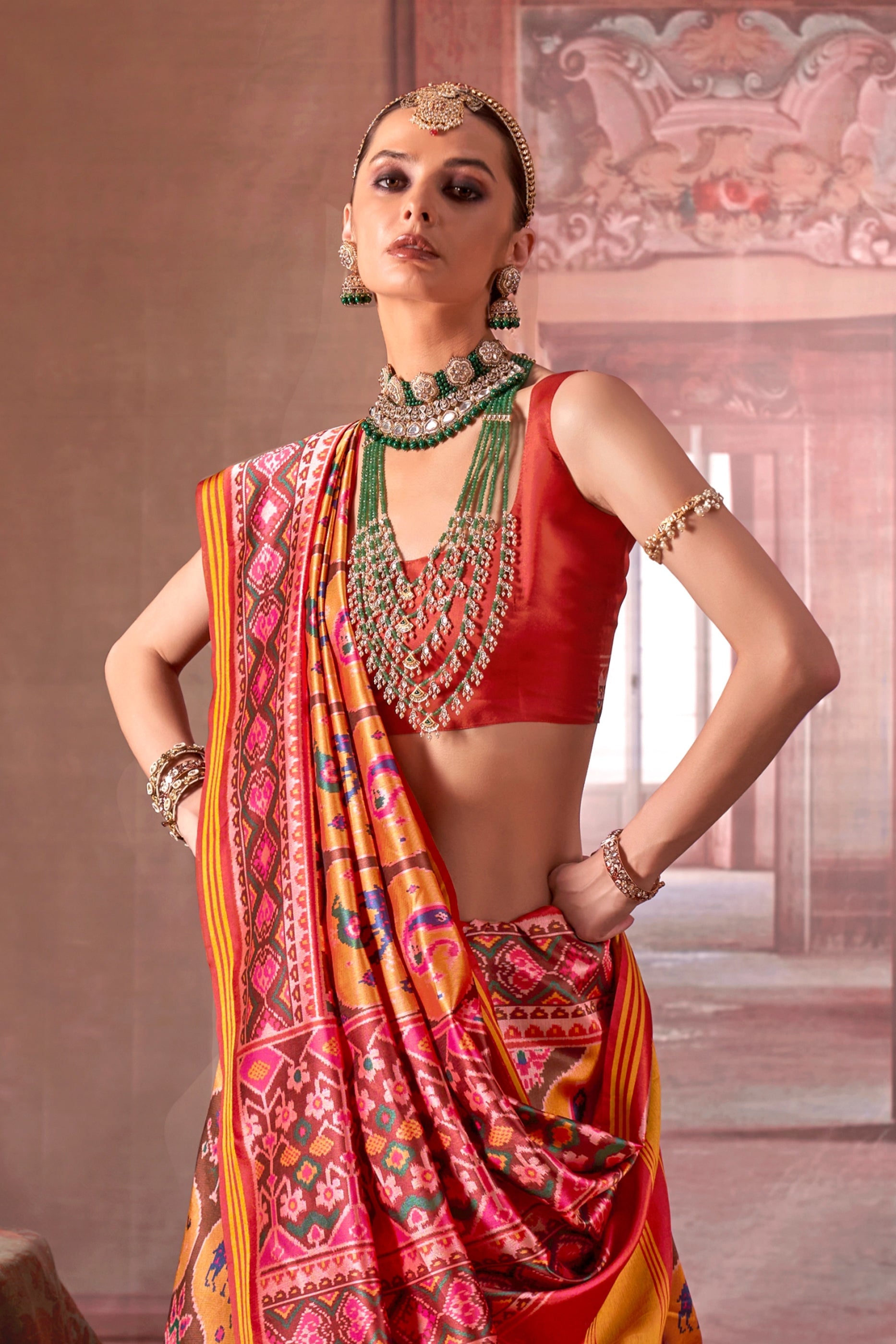 Yellow And Red Printed Patola Silk Saree-SAR11373_3_SareeButa.com