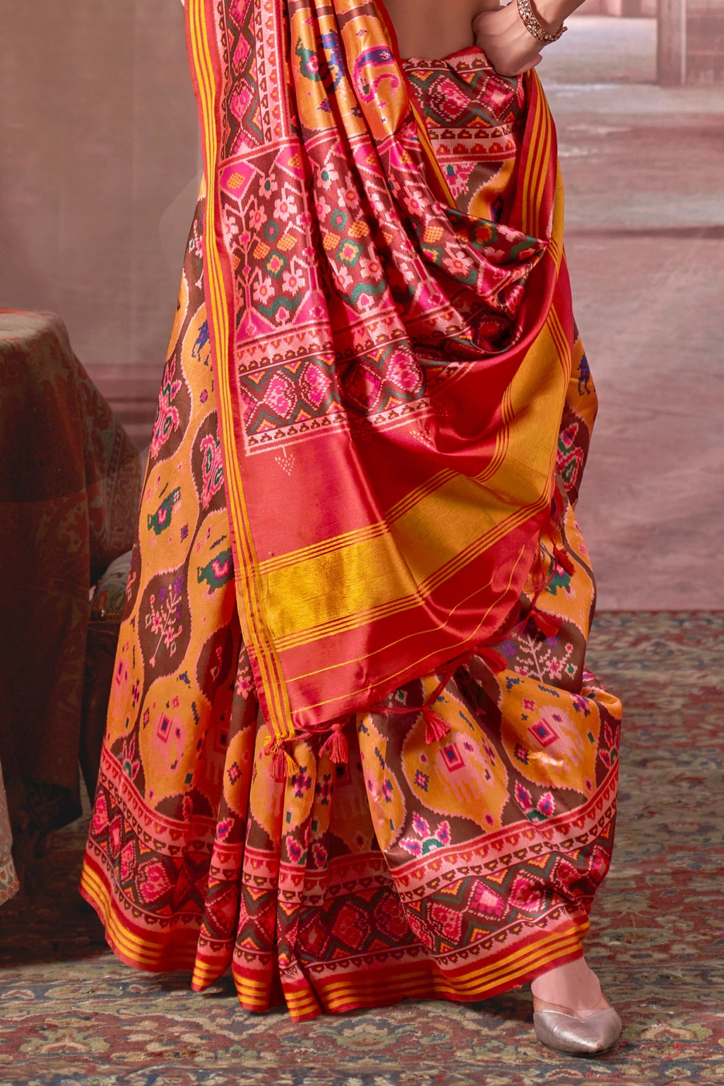 Yellow And Red Printed Patola Silk Saree-SAR11373_4_SareeButa.com
