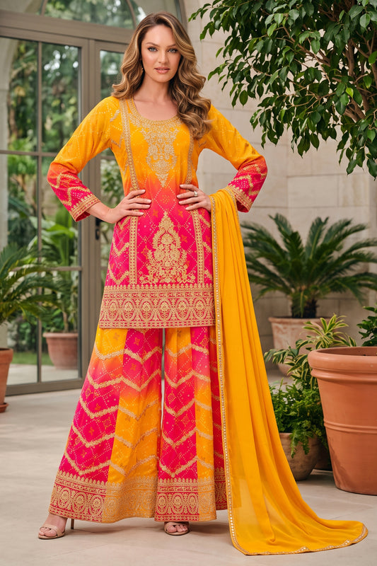 Yellow And Red Readymade Embroidered Chinon Suit-SAR12809_1_SareeButa.com