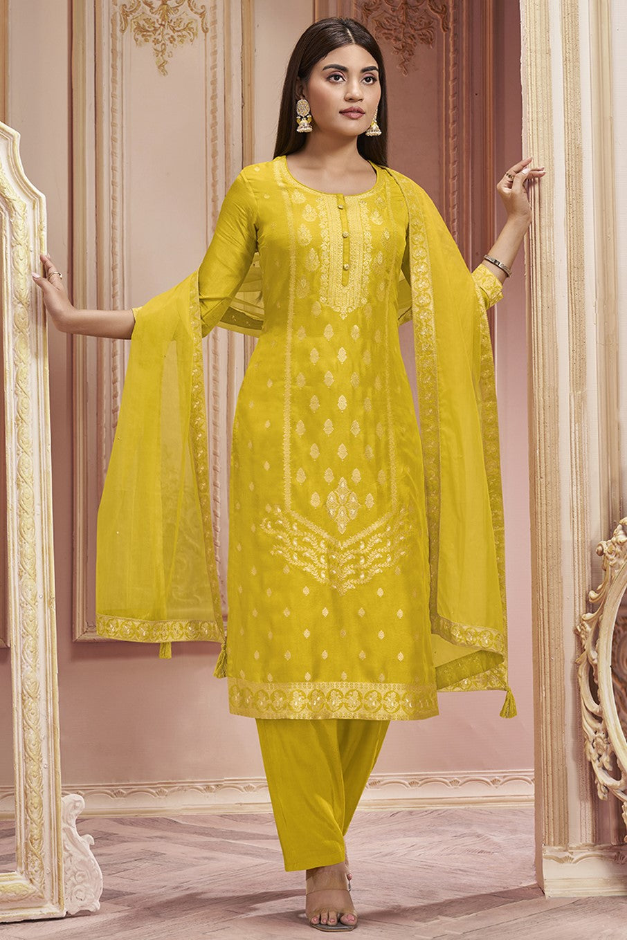 Yellow Dola Silk Readymade Salwar Suit-SS137_6_SareeButa.com