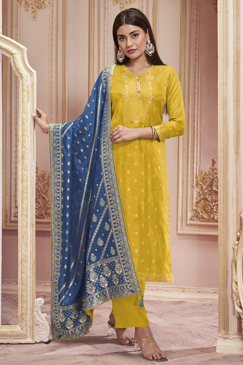 Yellow Dola Silk Readymade Salwar Suit-SS139_1_SareeButa.com