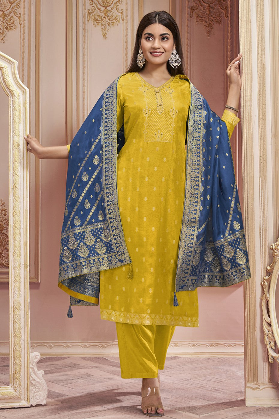 Yellow Dola Silk Readymade Salwar Suit-SS139_3_SareeButa.com