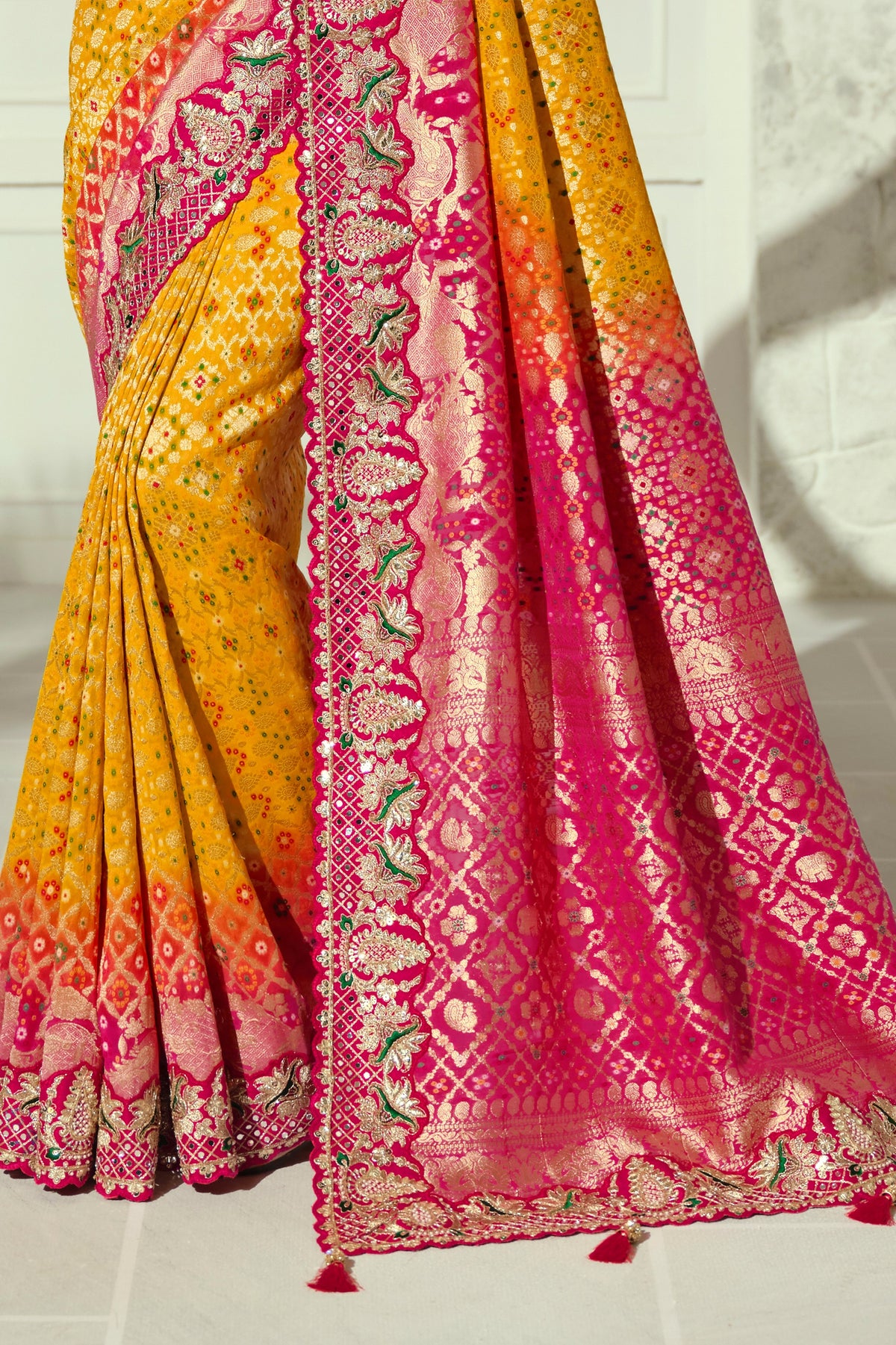 Yellow Embroidered Georgette Bandhej Saree-SAR13397_5_SareeButa.com