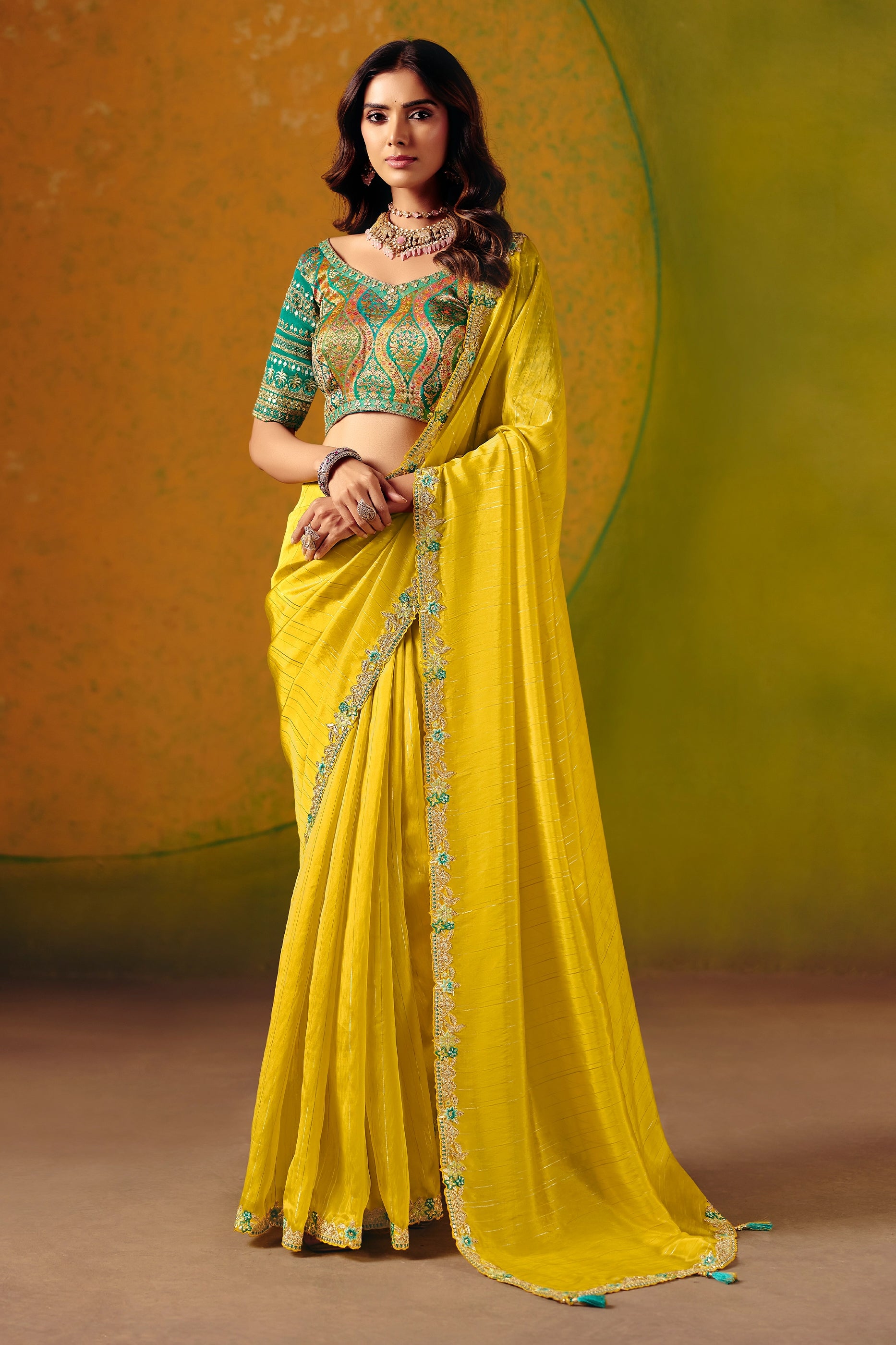 Yellow Embroidered Jacquard Silk Saree-SAR12093_1_SareeButa.com