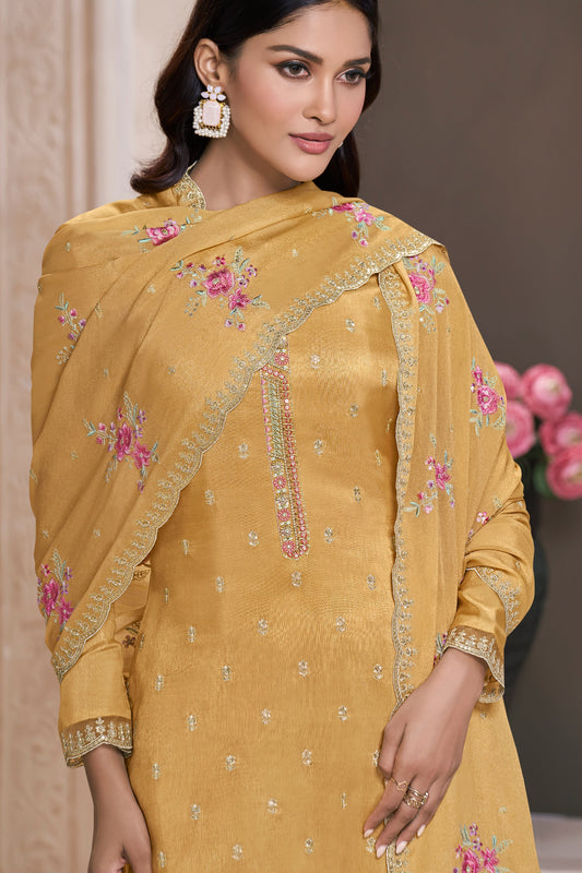 Yellow Embroidered Munga Silk Suit-SAR11742_2_SareeButa.com