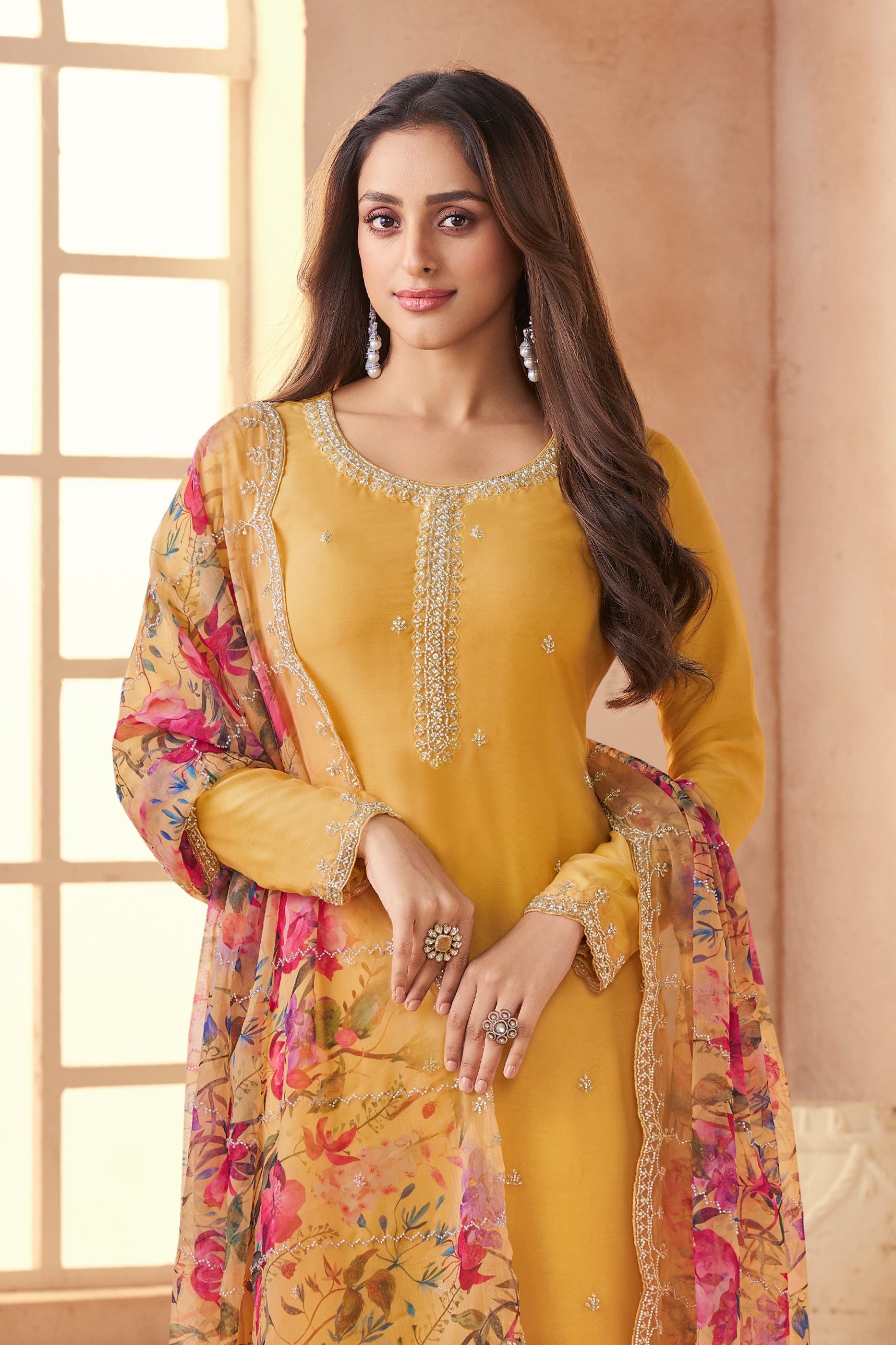 Yellow Embroidered Organza Chiffon Suit-SAR11501_3_SareeButa.com
